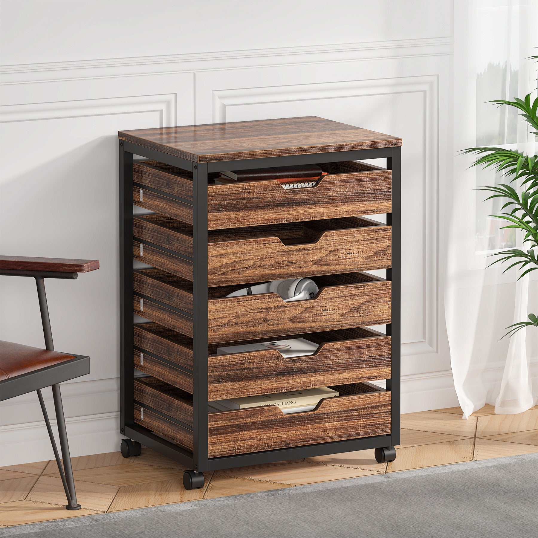 5/7 Drawer Wooden Storage Dresser Cabinet with Wheels - Perfect for Bedroom, Living Room & Office Organization