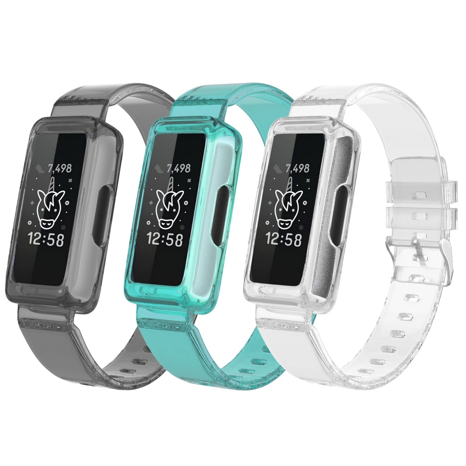 Compatible Fitbit Ace 3 & Ace 2 Bands for Kids - Durable TPU Clear Sport Band with Protective Bumper Case | Also Fits Fitbit Inspire/Inspire 2/Inspire HR/Luxe | Perfect for Active Kids, Women & Men | Great for Sports, School & Daily Wear
