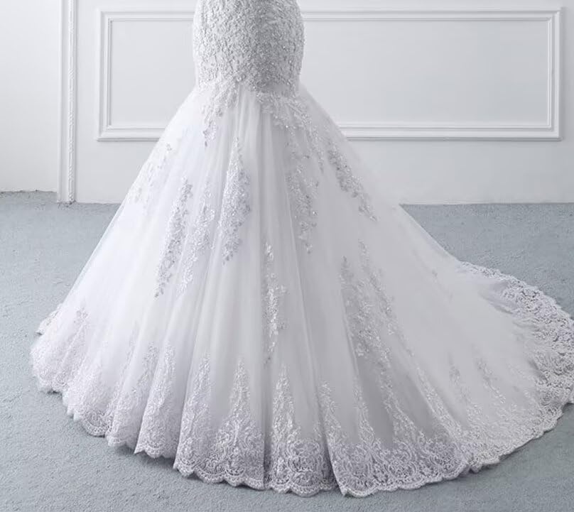 XYAYE V-Neck Mermaid Wedding Dress for Bride - Sparkling Sequins & Lace Applique Tulle Bridal Gown with Train | Elegant Beach, Church, and Formal Wedding Ceremony Dress