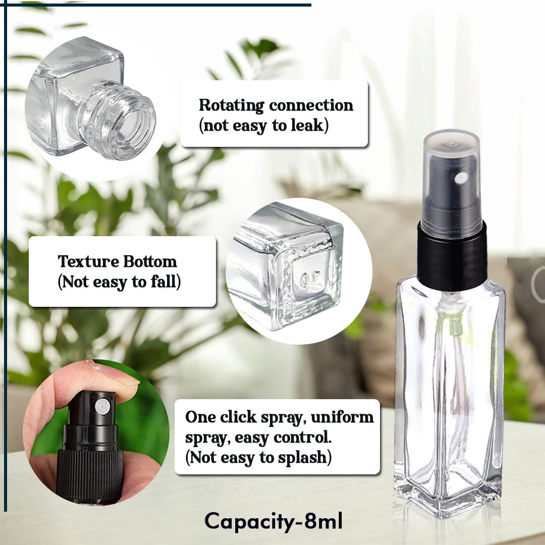 Refillable Clear Glass Perfume Bottles with Spray Pump - 8ml (3 Pack) for Essential Oils, Aromatic Water & Fragrance Blends | Perfect for Travel, Home & DIY Perfume Making