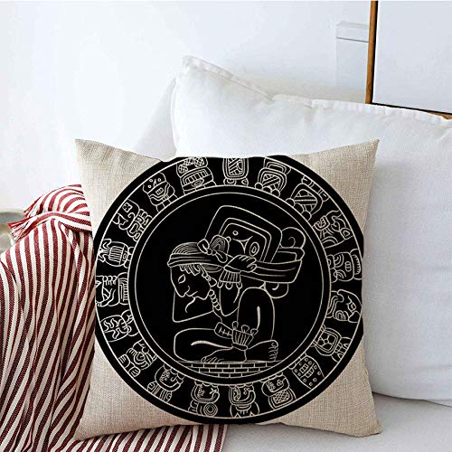 18x18 Inch Inca Mayan Calendar Decorative Throw Pillow Covers - Traditional Pyramid Symbol Linen Square Cushion Covers for Sofa, Bed & Home Decor - Perfect for Living Room, Bedroom and Bohemian Style Interiors
