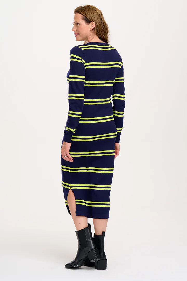 Liselle Knit Dress for Women - Navy Blue with Double Stripe Design | Comfortable & Stylish Casual Wear for Office, Date Night & Everyday Outfits