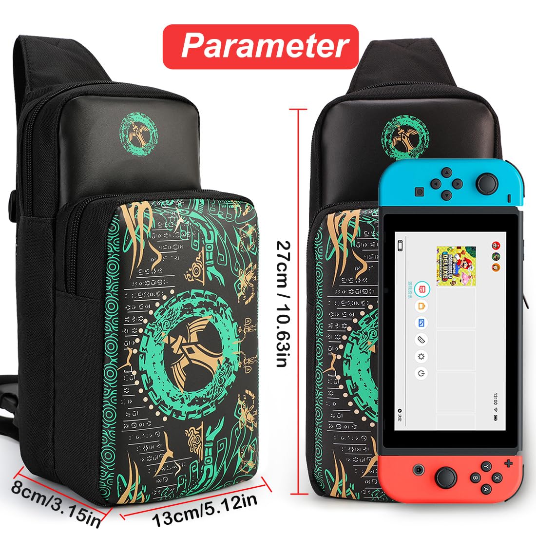 Nintendo Switch/Lite/OLED Travel Bag - Portable Sling Shoulder Crossbody Carrying Case with Game Card Storage & 4 Thumb Grip Caps | Perfect for Zelda Tears of the Kingdom & On-the-Go Gaming Accessories