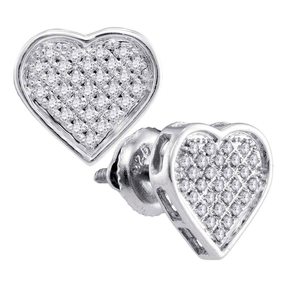 Sterling Silver Women's Round Diamond Heart Cluster Earrings - 1/6 Cttw Elegant Jewelry for Valentine's Day, Anniversary & Special Occasions