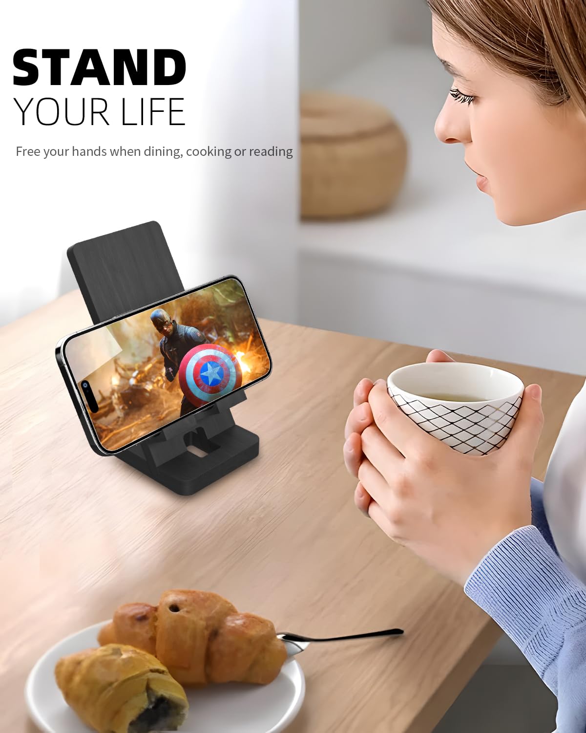 Portable Clear Phone Stand for Desk - Black | Universal Cell Phone Holder for Home, Office, and Car Use