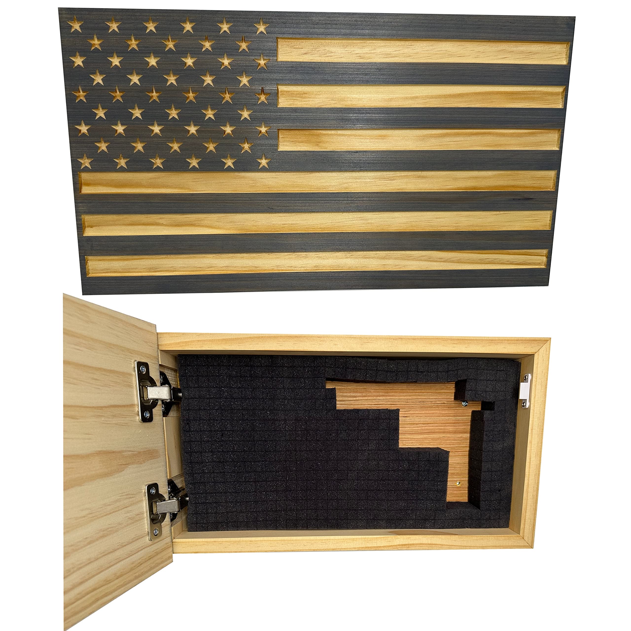 Bellewood Designs American Flag Hidden Gun Safe - Concealed Gun Storage Cabinet with Carved US Flag Design (Gray) - Perfect for Home Security, Bedroom, Office & Concealed Weapon Storage