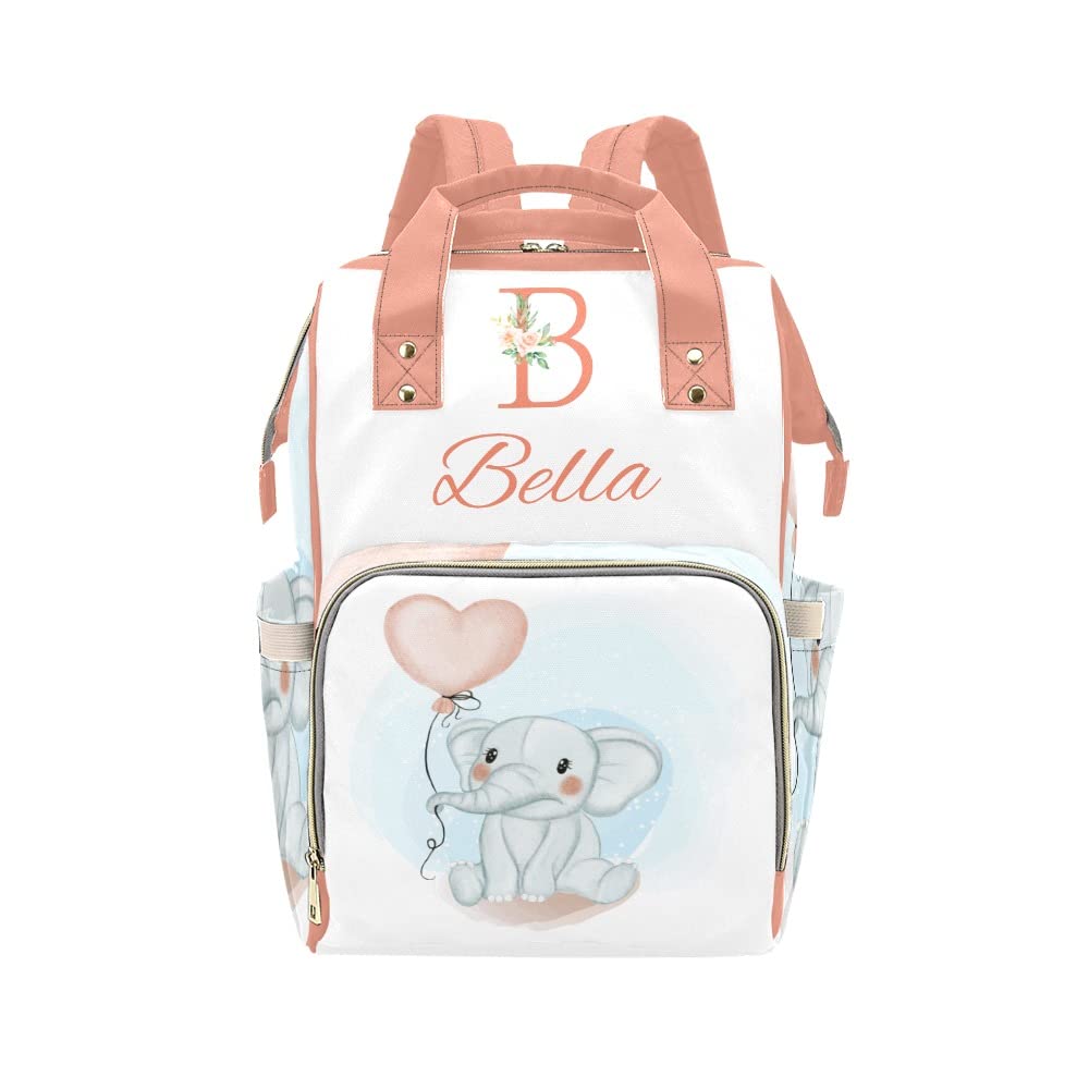 Personalized Name Elephant Holding Balloon Diaper Bag - Custom Waterproof Nursing Tote & Maternity Backpack for Moms - Perfect for Baby Showers, Travel, and Outdoor Adventures