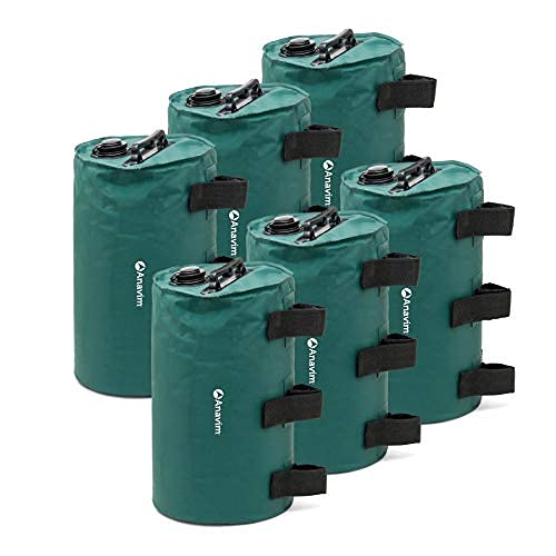 Canopy Water Weights Bags - Heavy Duty 6 Pack (Green) for Stabilizing Canopies, Tripods, Speaker Stands & Tents | Perfect for Outdoor Events, Camping, Tailgating & Beach Use