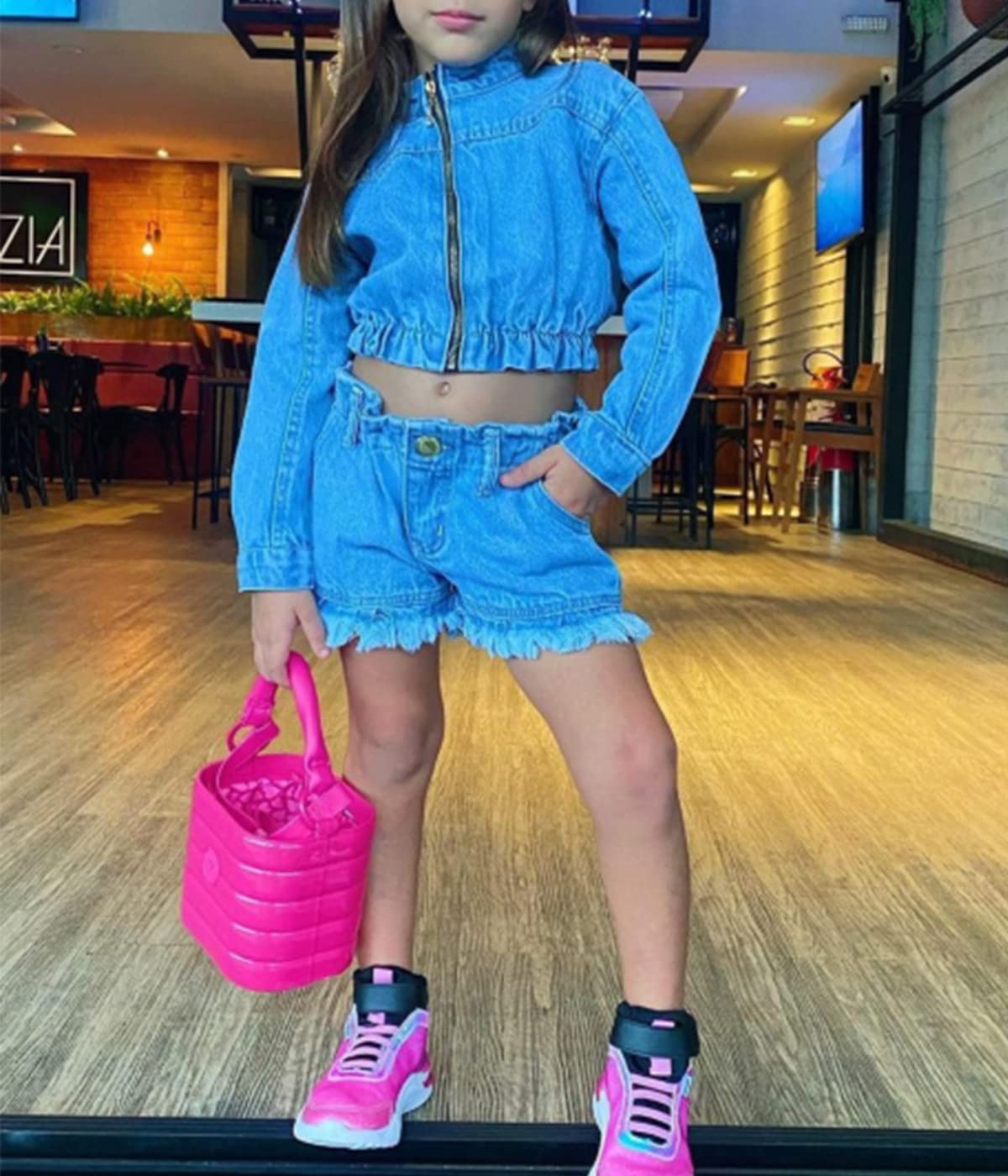 2 Piece Toddler Girl Outfits - Cute Long Sleeve Zip Up Denim Cropped Jacket & Jeans Shorts Set | Casual Spring Fall Outfits for Baby Girls | Perfect for Playdates, Daycare & Family Photos