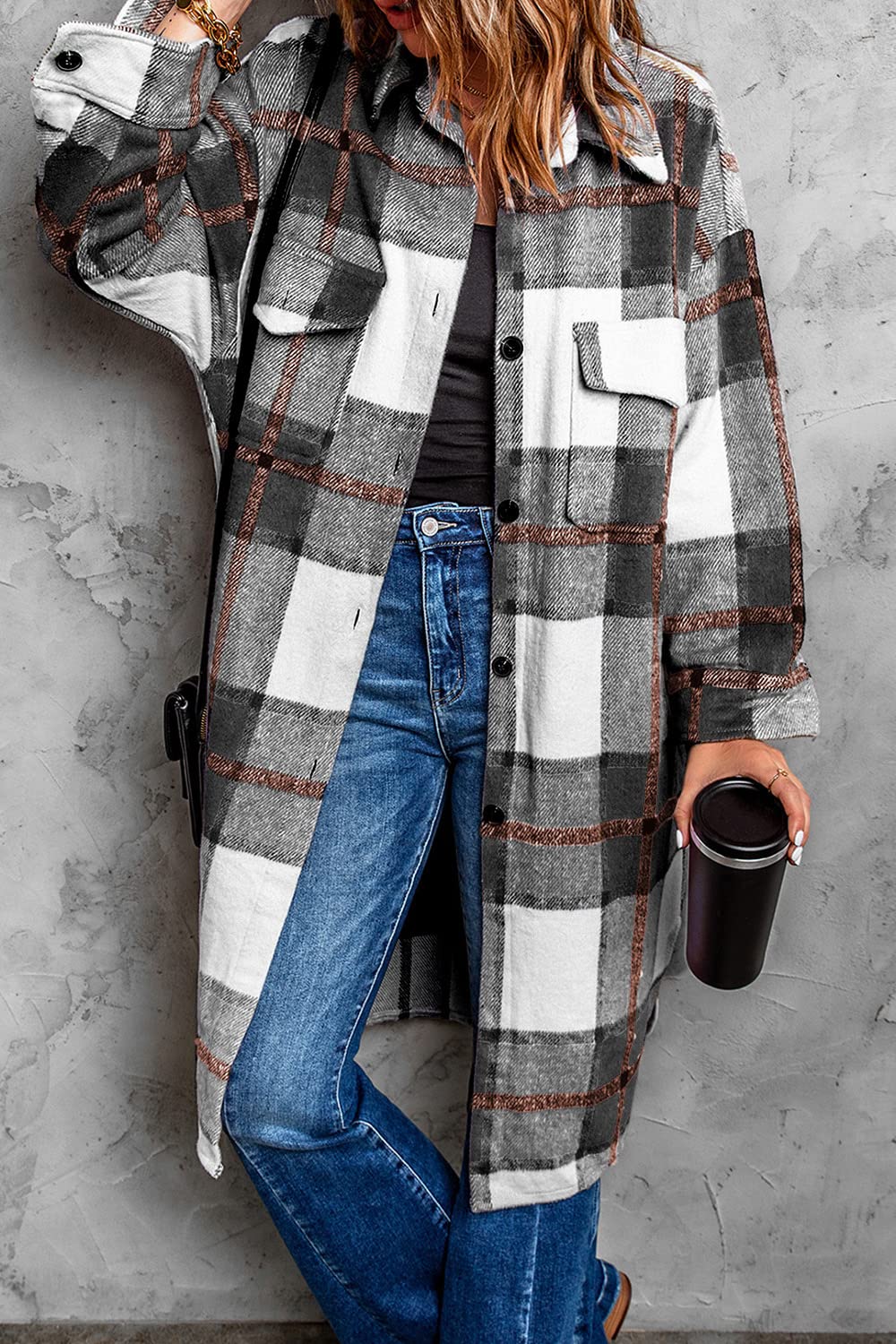 PRETTYGARDEN Women's 2025 Plaid Shacket Jacket - Long Sleeve Button Down Shirt & Winter Wool Coat | Fashion Outerwear for Fall, Winter & Layering Outfits