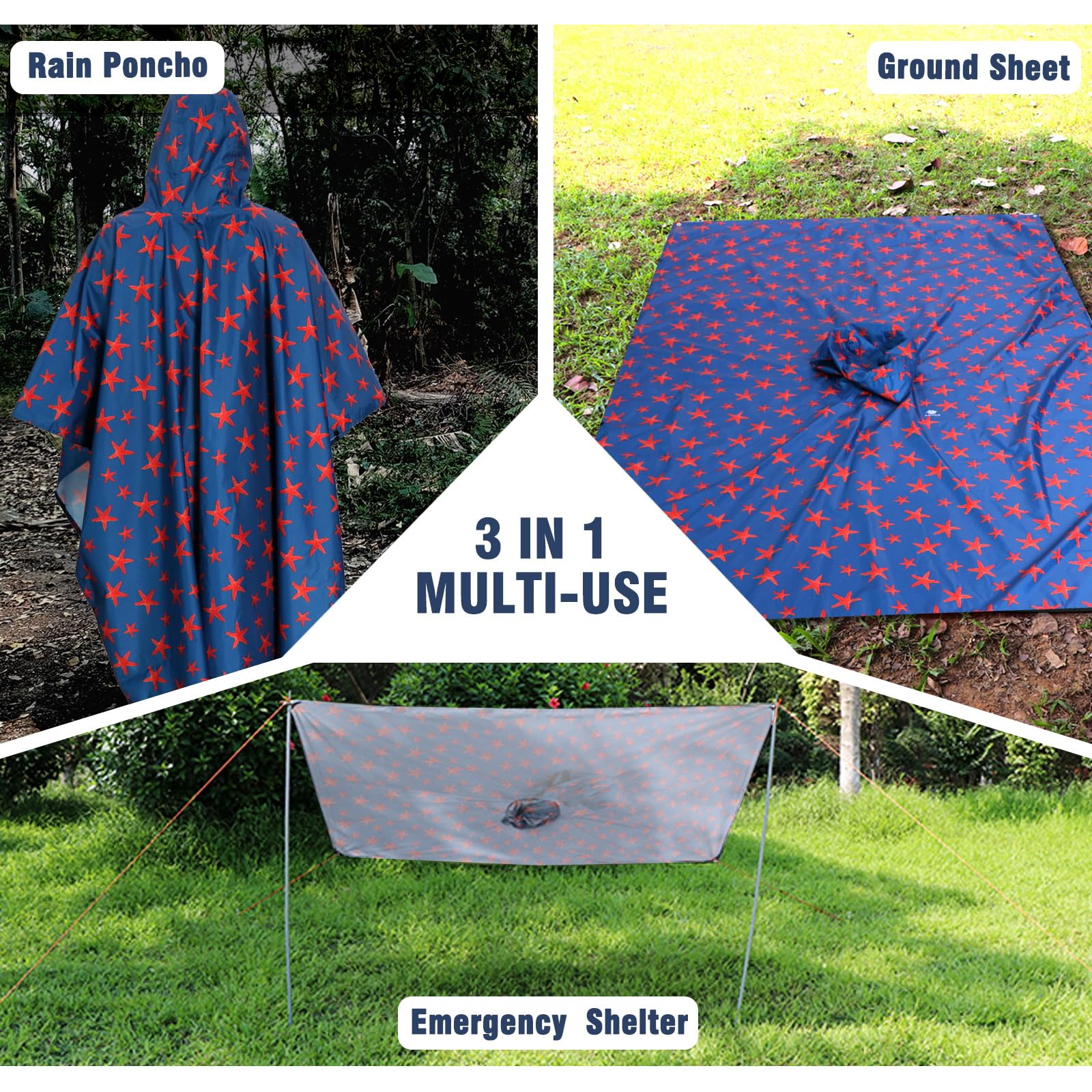 ANYOO Waterproof Rain Poncho for Adults - Lightweight Hooded Raincoat for Men & Women - Perfect for Hiking, Camping, Outdoor Adventures & Emergency Weather Protection