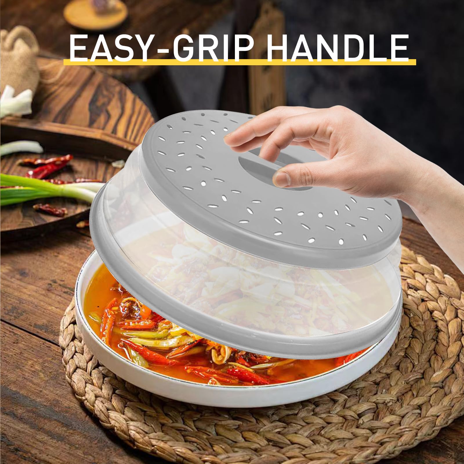 2 Pack Collapsible Microwave Splatter Cover - Vented Microwave Lid with Hook Hole, Splatter Guard for Plates Dishes Bowls, Multi-Function Kitchen Gadget for Vegetables & Fruits (Grey & Red) - Perfect for Meal Prep & Reheating Food Safely