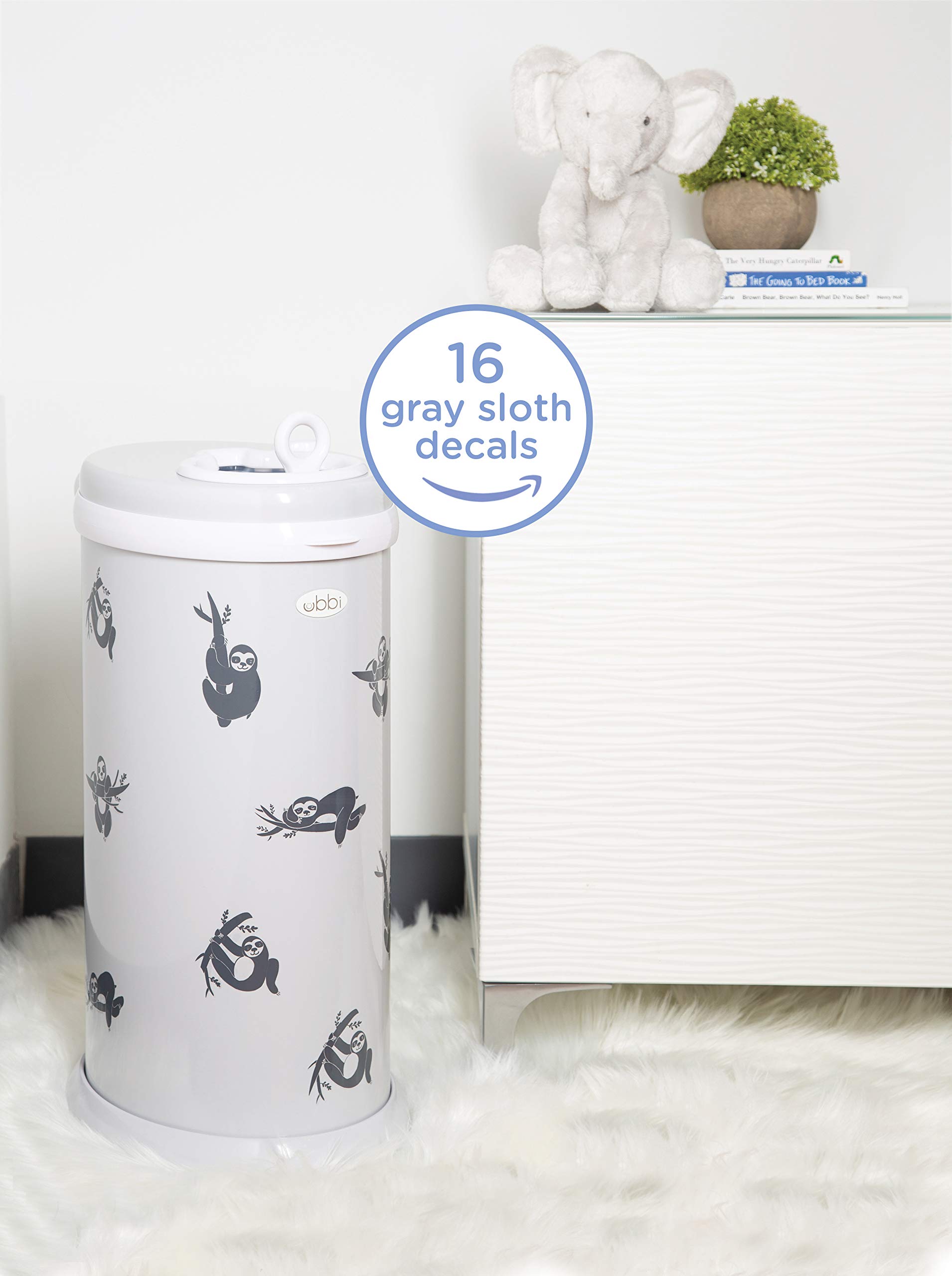 Ubbi Sloth Peel and Stick Wall Decals - Waterproof Nursery Stickers for Diaper Pail, Kids Room Decor - Perfect for Baby Shower Gifts & Toddler Bedroom Makeover