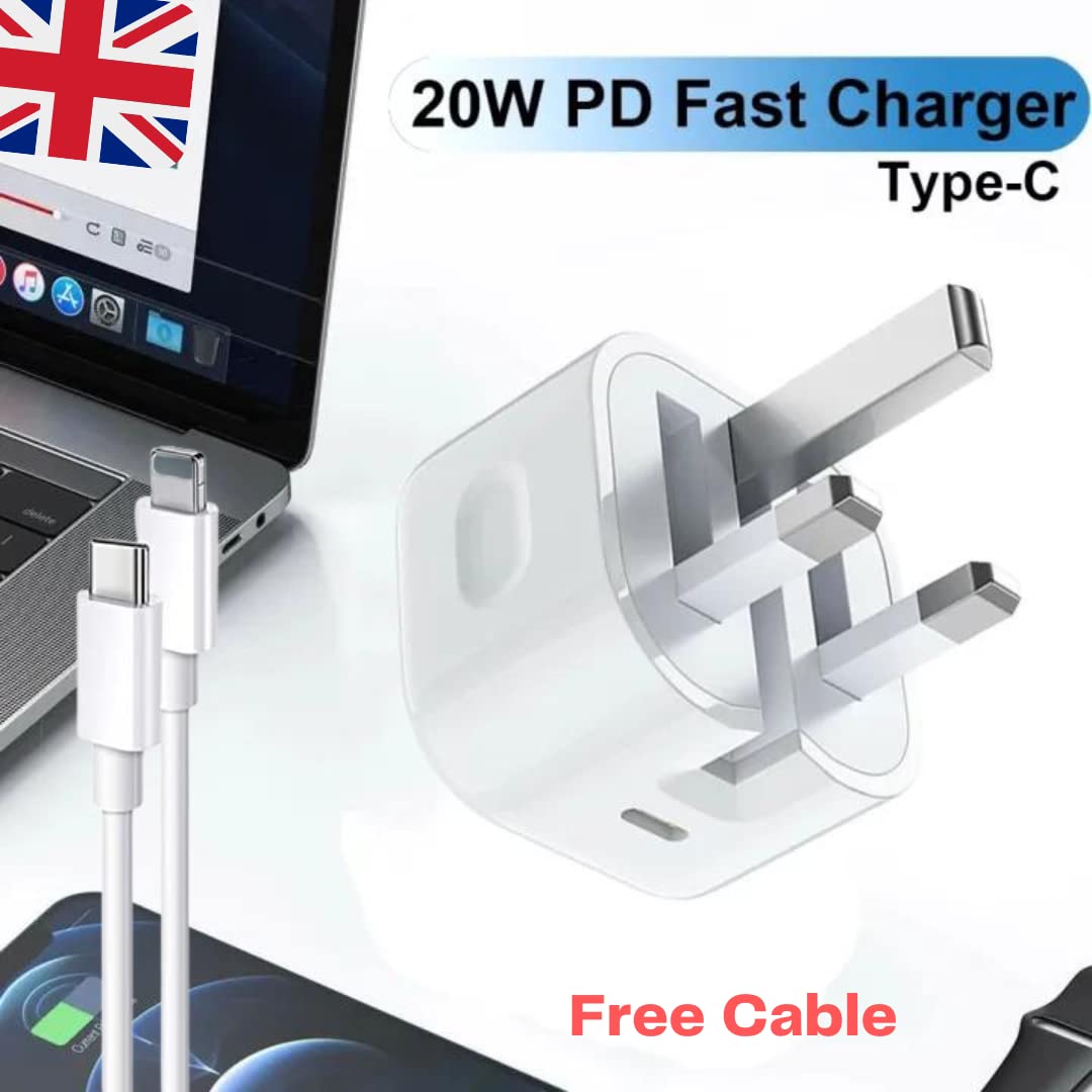 20W USB C Fast Charger with 1M Cable - PD Wall Charger Compatible with iPhone 14/13/12/11/X/8/7, iPad Pro, Samsung Galaxy - Quick Charge 3.0 Power Adapter for Home, Office & Travel