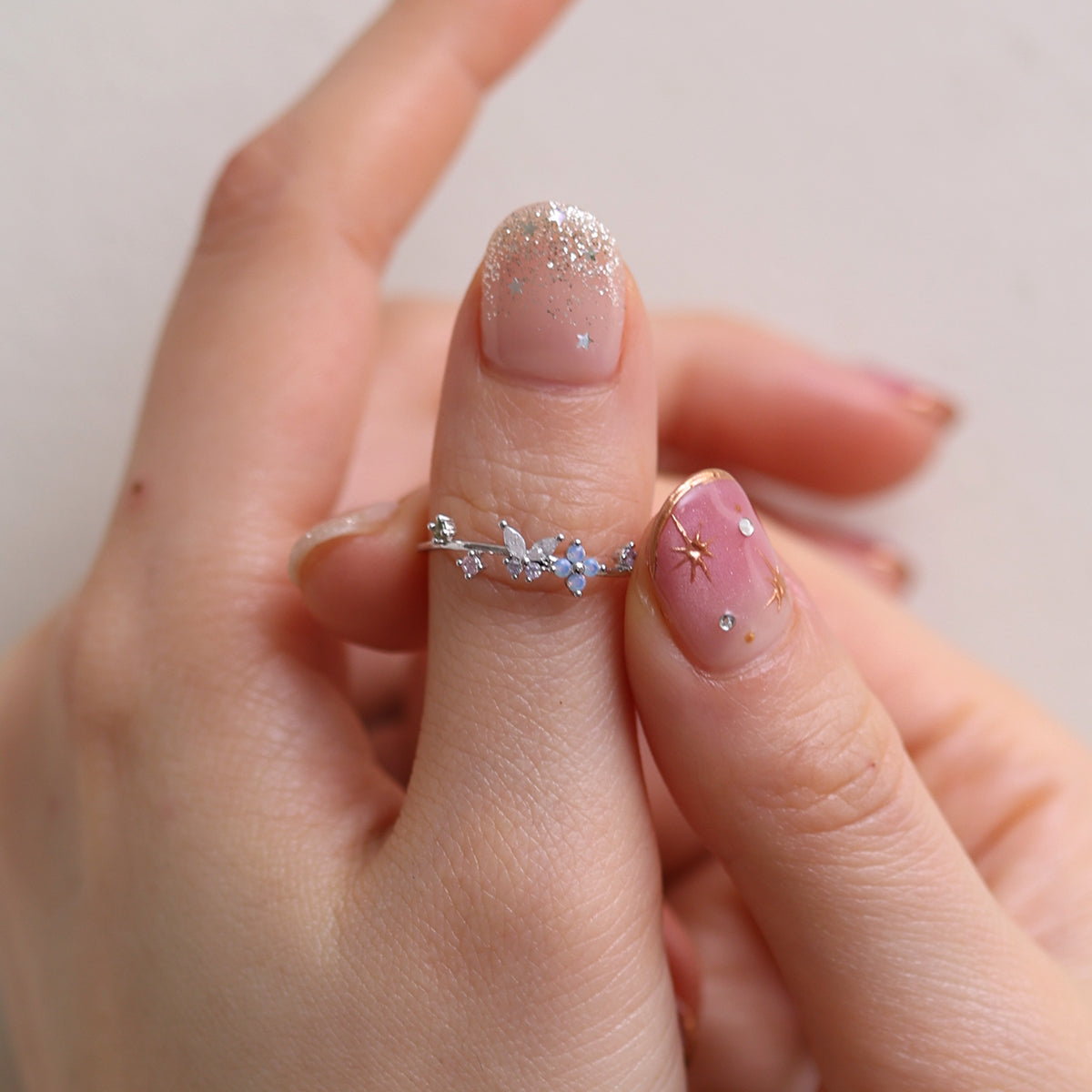Butterfly Moonstone Flower Cubic Ring - Elegant Sterling Silver Bohemian Jewelry for Women - Perfect for Weddings, Parties & Everyday Wear