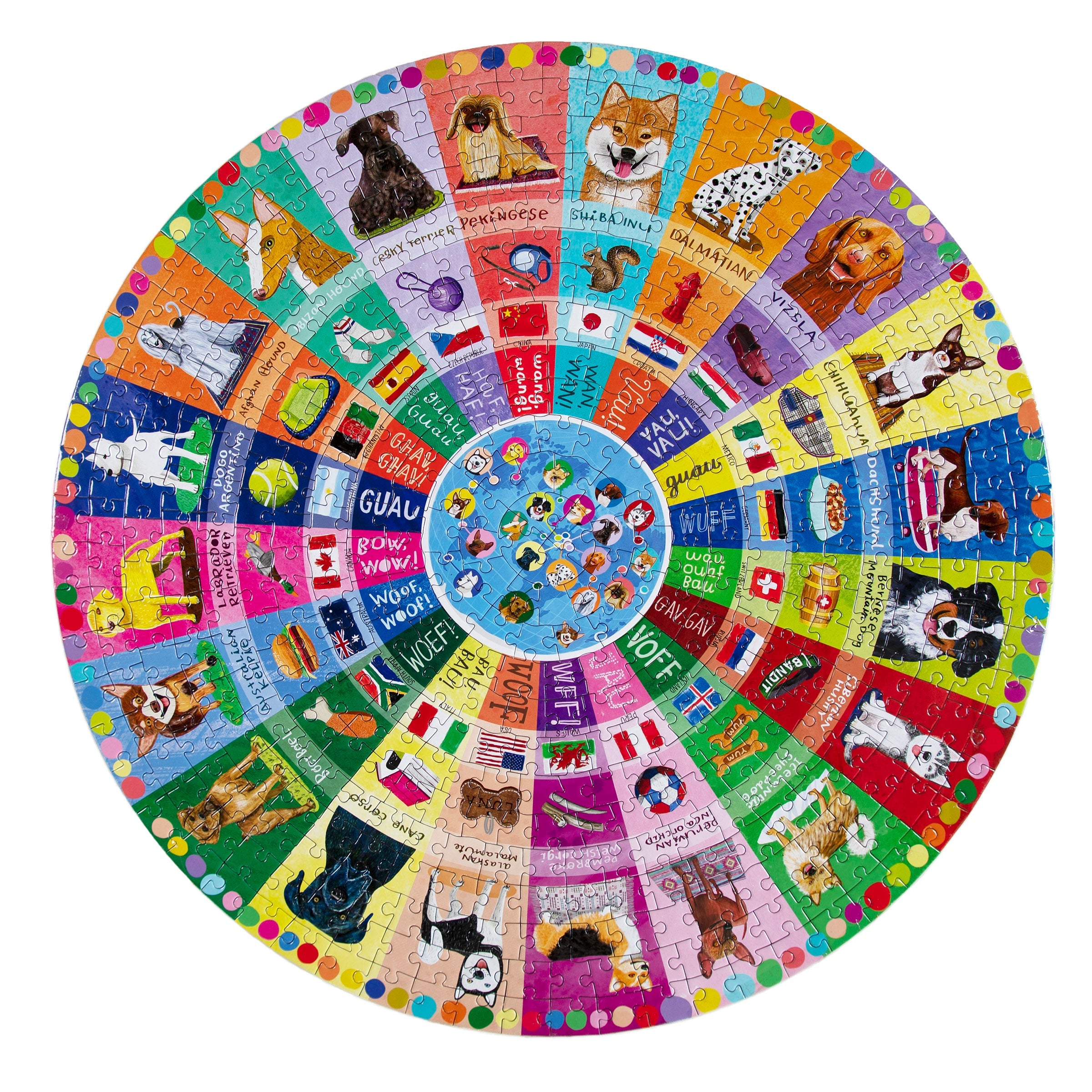 500 Piece Round Jigsaw Puzzle - Dogs of The World Collection | Fun Family Game Night & Educational Activity for Adults & Kids