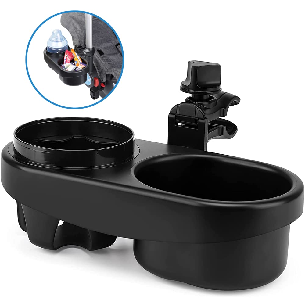 2 in 1 Stroller Cup Holder - Universal Wheelchair & Stroller Accessories with Snack & Bottle Holder for Baby Stroller, Bike, Walker, Pushchair - Perfect for Outdoor Activities, Shopping & Travel