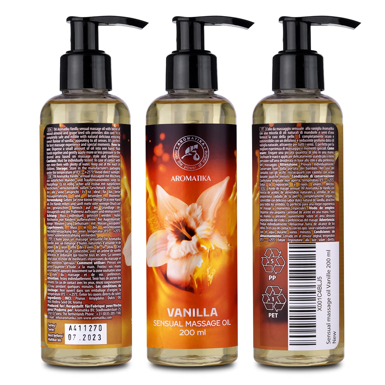 Vanilla Massage Oil 200ml - Natural Blend of Grape Seed & Almond Oil - Relaxing Body Massage Oil for Aromatherapy, Couples & Spa Use