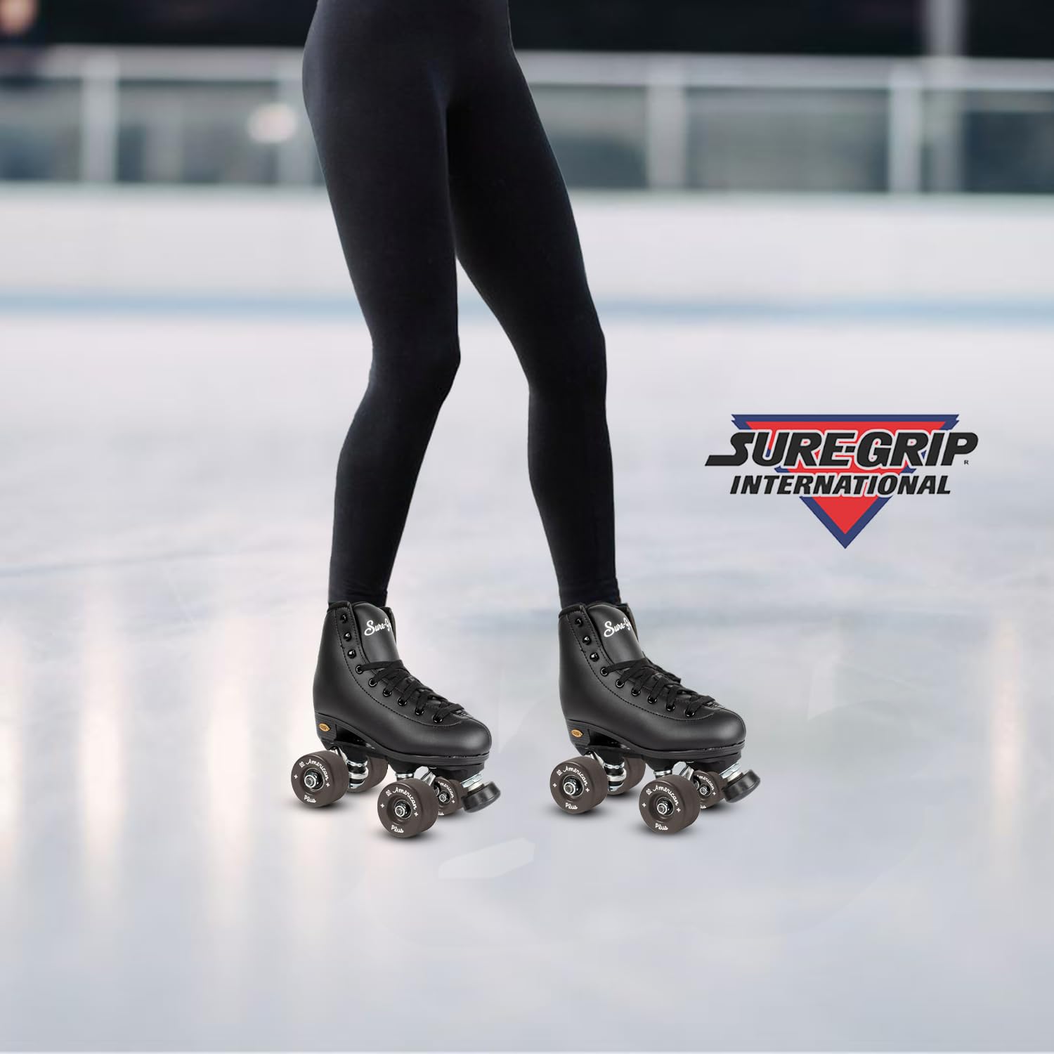 Sure-Grip All American Plus Indoor Black Wheels - 55mm Vanathane Technology - Tough, Lightweight Hard Rink Wheels - Ideal for Beginners - Set of 8 - Perfect for Roller Skating, Roller Derby, and Indoor Rinks