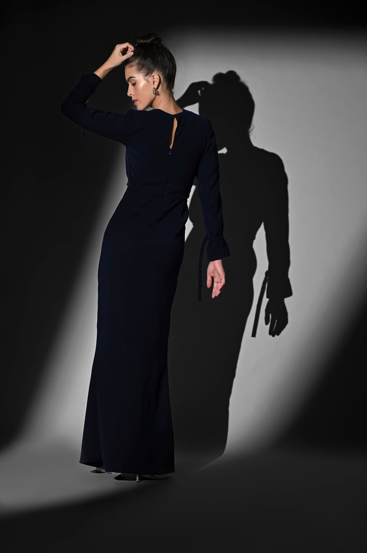 Elegant Indigo Blue Front Slit Dress with Gun Metal Embroidery - Perfect for Evening Parties, Date Nights & Special Occasions