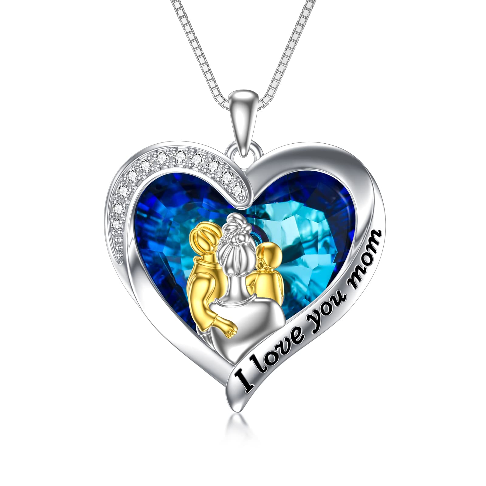 TOUPOP Sterling Silver Mother and Daughter/Son Heart Crystal Pendant Necklace - Elegant Jewelry Gift for Mom on Mother's Day, Birthday, Christmas - Perfect Gift from Daughter, Son or Kids for Special Occasions