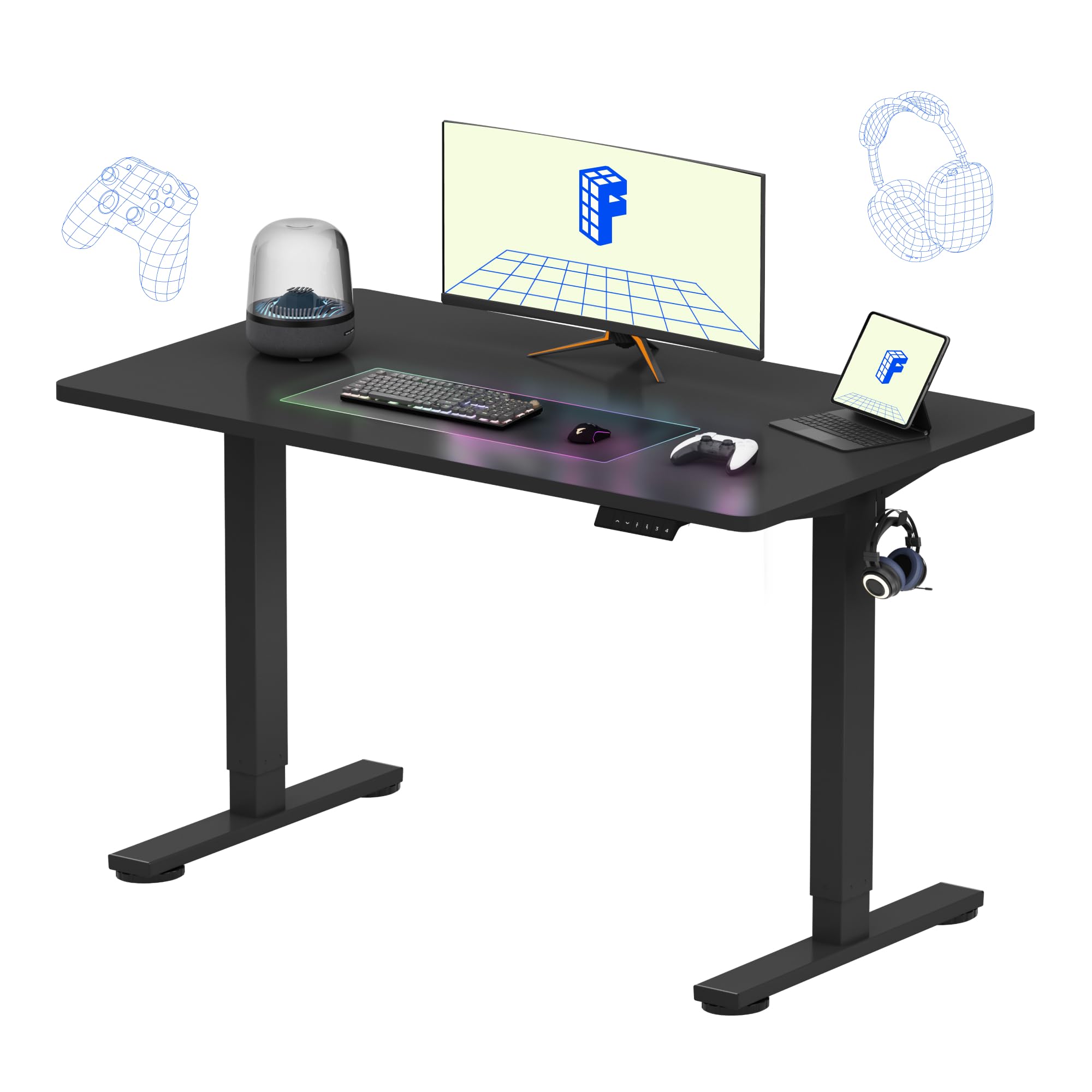 FLEXISPOT EN1 Electric Height Adjustable Standing Desk 48 x 24 Inches - Sit Stand Home Office Desk with Black Frame & Black Top | Perfect for Remote Work, Gaming & Study Spaces