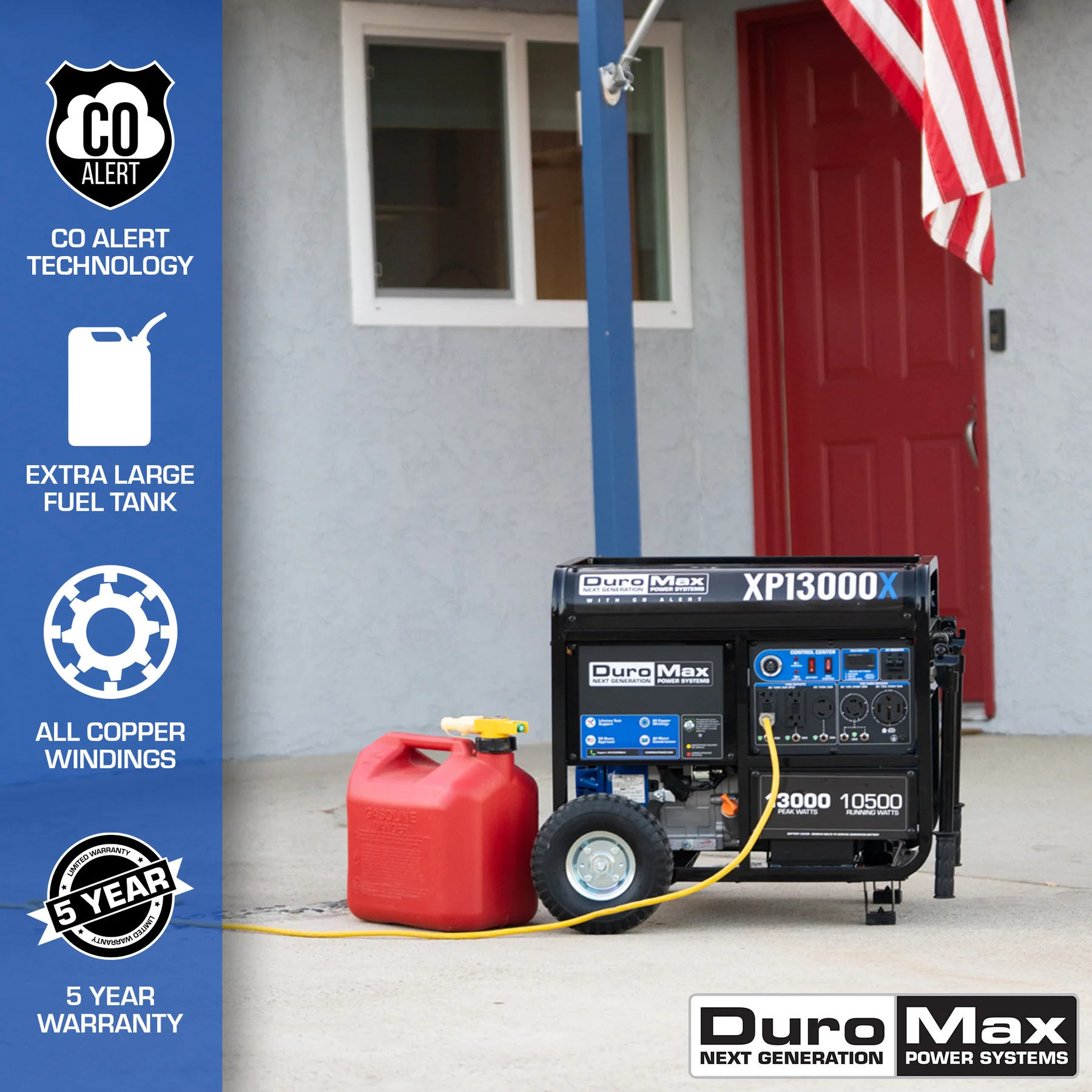 DuroMax XP13000X 10500W/13000W Portable Gas Generator with Electric Start & CO Alert - Backup Power for Home, Camping, RV & Emergency Use