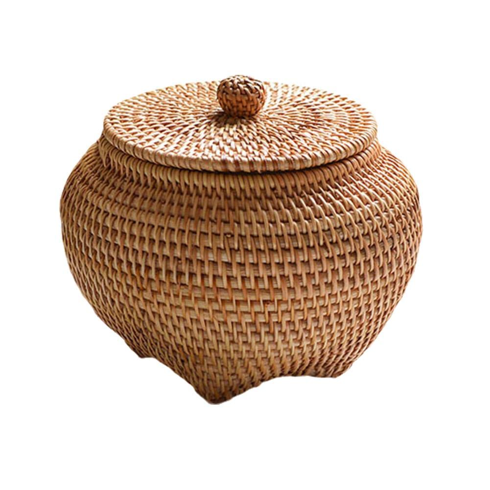 Hand Woven Round Rattan Storage Box with Lid - Multifunctional Home Decor for Farmhouse, Kitchen, Bathroom & Picnic | Perfect for Organizing Bread, Fruits, and Tableware | Ideal for Rustic Home Decor, Gift Giving, and Party Serving