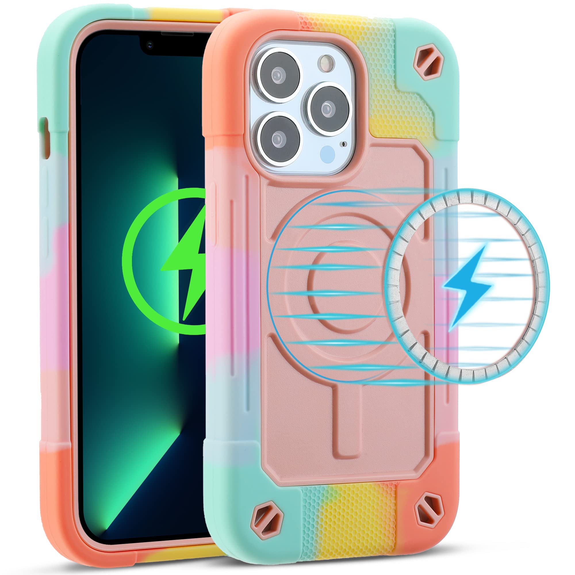 MARKILL Magnetic Case for iPhone 13 Pro Max 6.7 Inch - Military Grade Rugged Protection, MagSafe Compatible Heavy Duty Cover (Rainbow Pink) | Perfect for Outdoor Adventures, Work & Daily Use