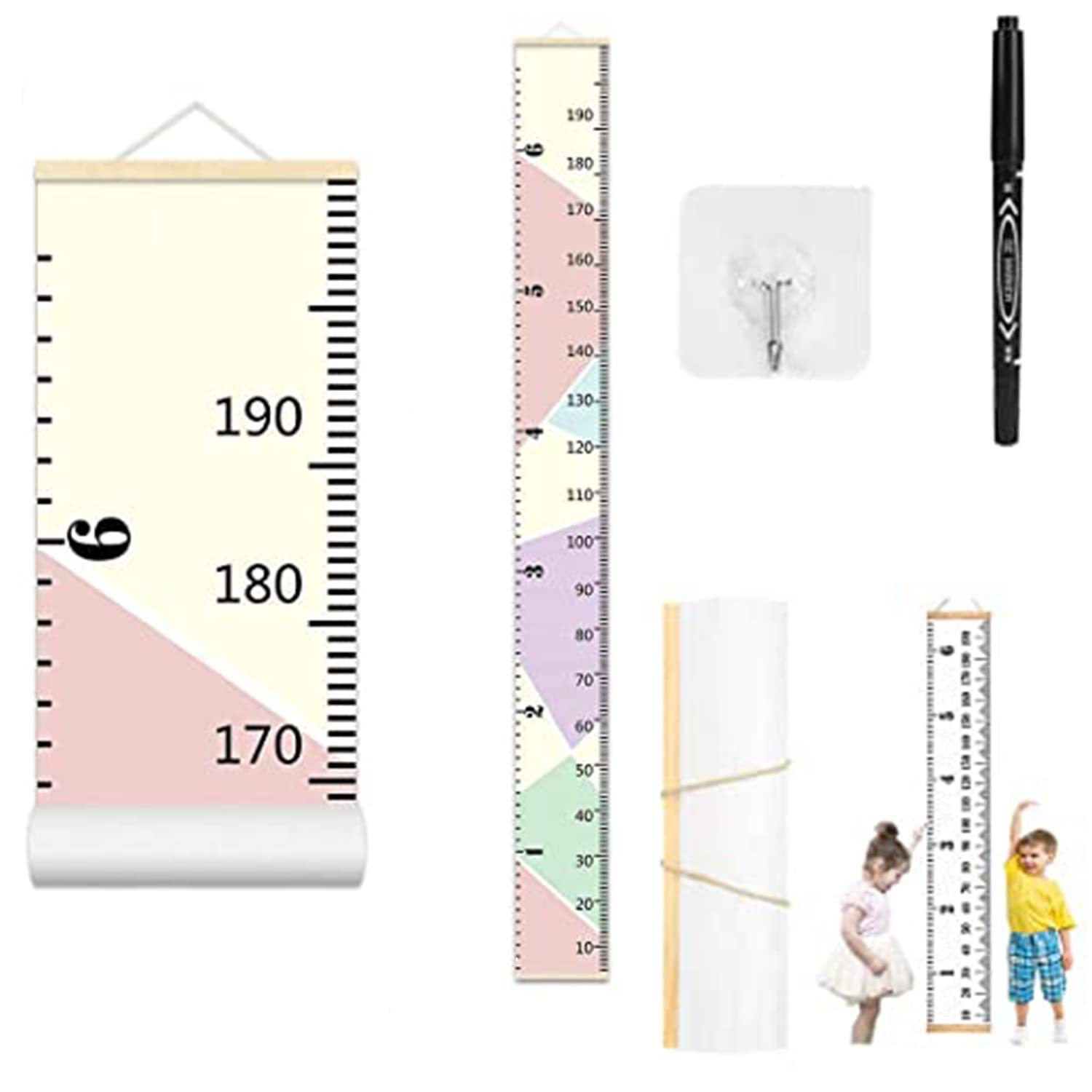 Portable Kids Growth Chart Wall Hanging - 79 Inch Removable Height Measure Ruler for Boys & Girls from Baby to Adult | Nursery Decor, Child's Room Decoration (Pink) | Perfect for Tracking Milestones, Birthday Gifts & Home Organization