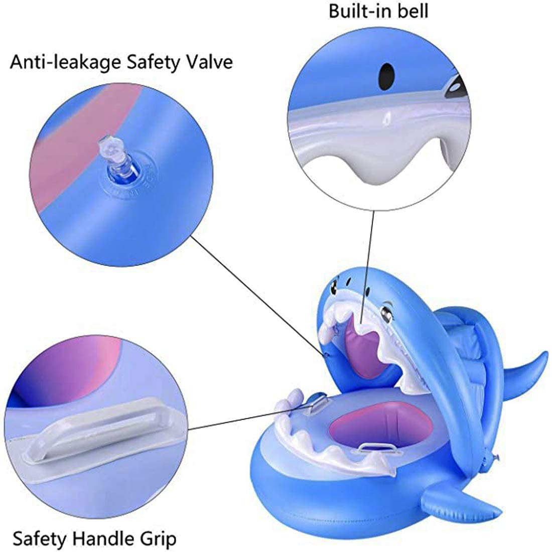 Inflatable Baby Float with Canopy - Adjustable Sunshade Shark Swim Ring for Toddlers 1-3 Years Old | Safe Pool Floaties for Kids, Perfect for Beach, Swimming Pools & Water Play