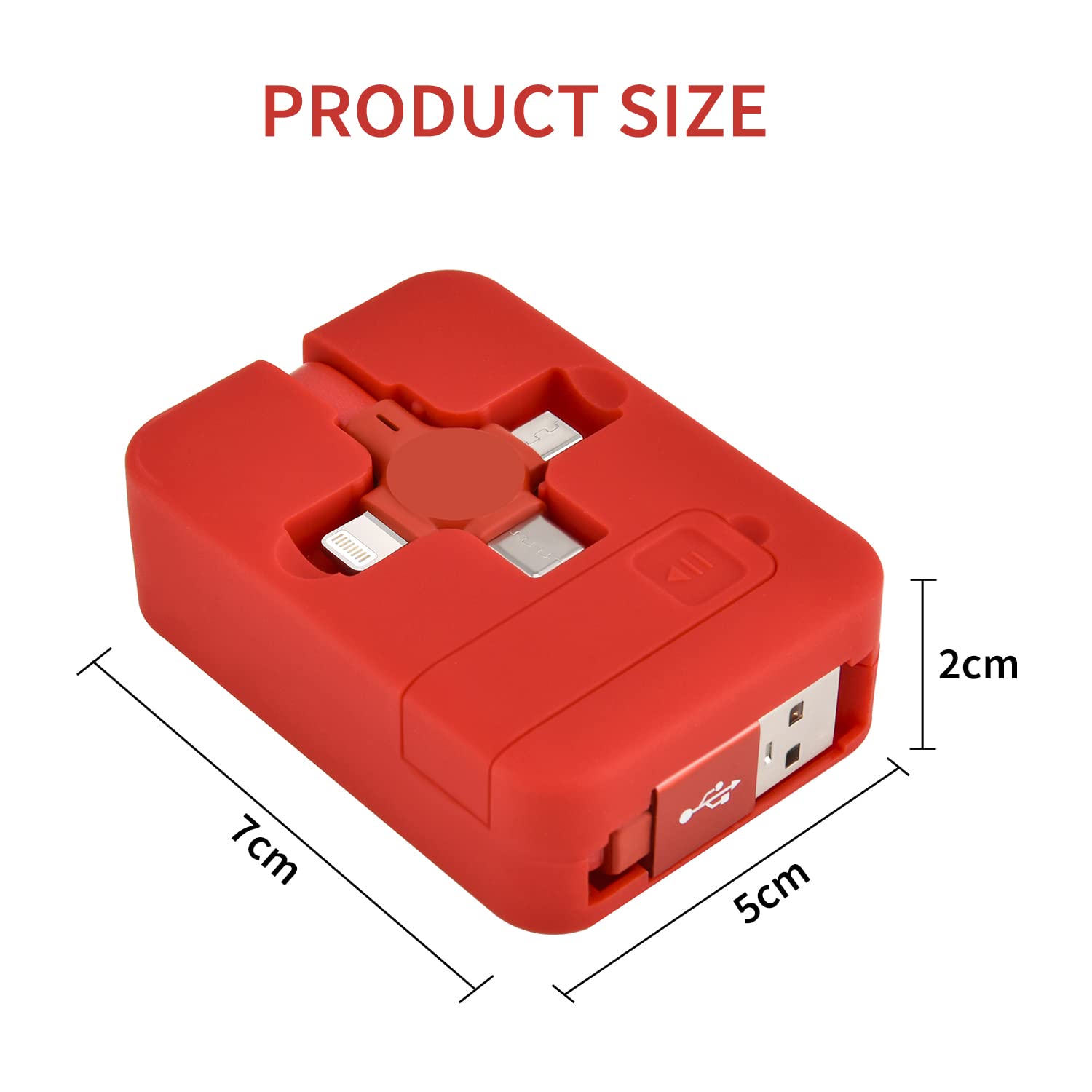TEXXY 3-in-1 Retractable Charging Cable - Multi Charger for iPhone, Android, Laptop & Tablet - Portable Phone Holder & USB-C/Micro-USB/Lightning Cable - Perfect for Travel, Office & Home Use (Red)