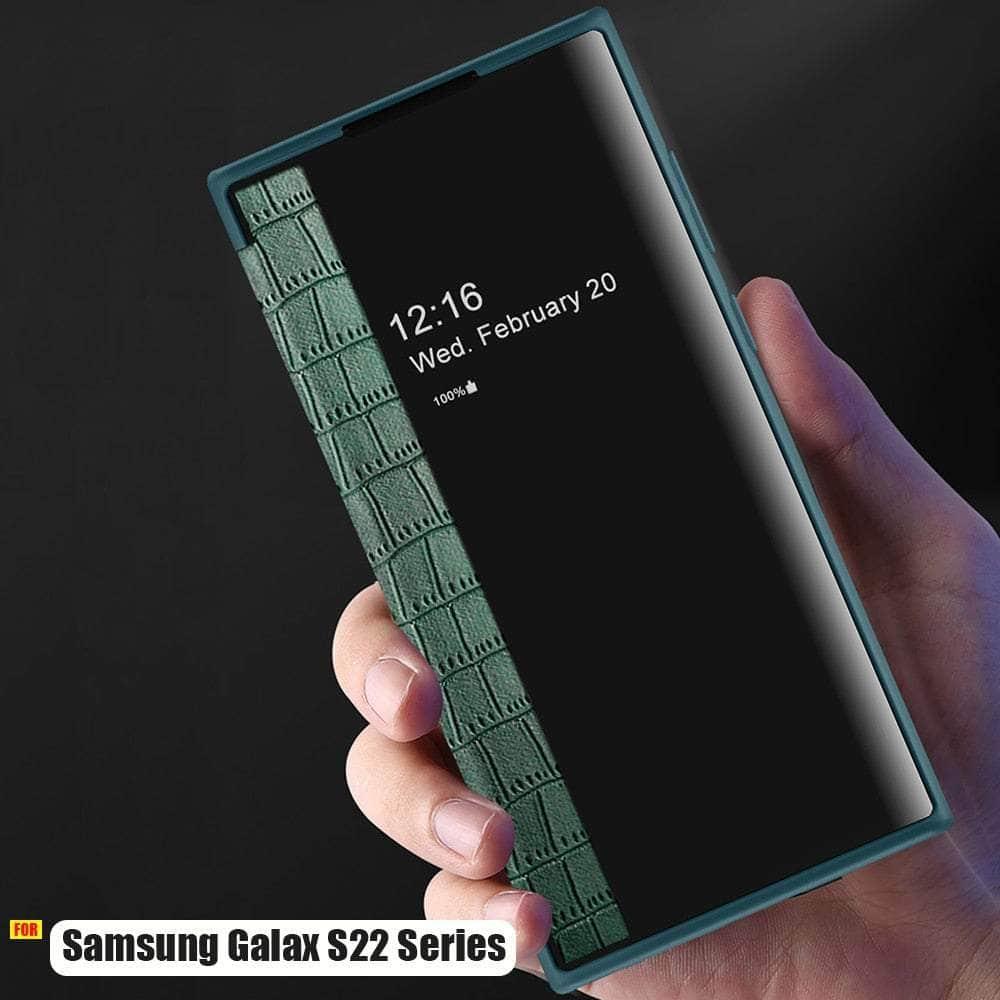 Premium Galaxy S22 Plus Luxury Crocodile Texture PU Leather Flip Cover Case - Slim Protective Phone Case for Business & Travel
