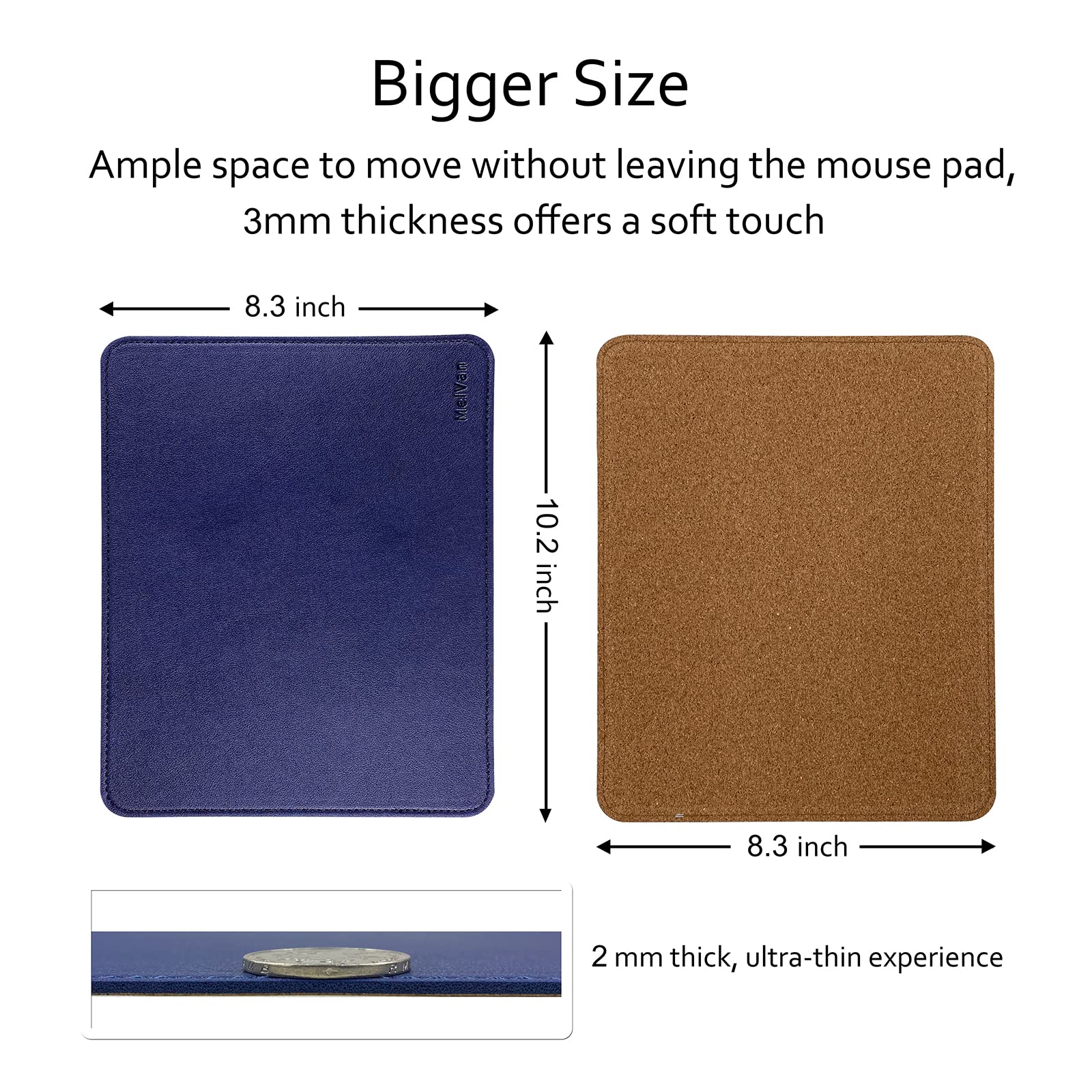 Premium PU Leather Mouse Pad with Stitched Edge - Waterproof Wooden Gaming Mouse Mat for PC, Laptop, Office & Home Use - 10.2