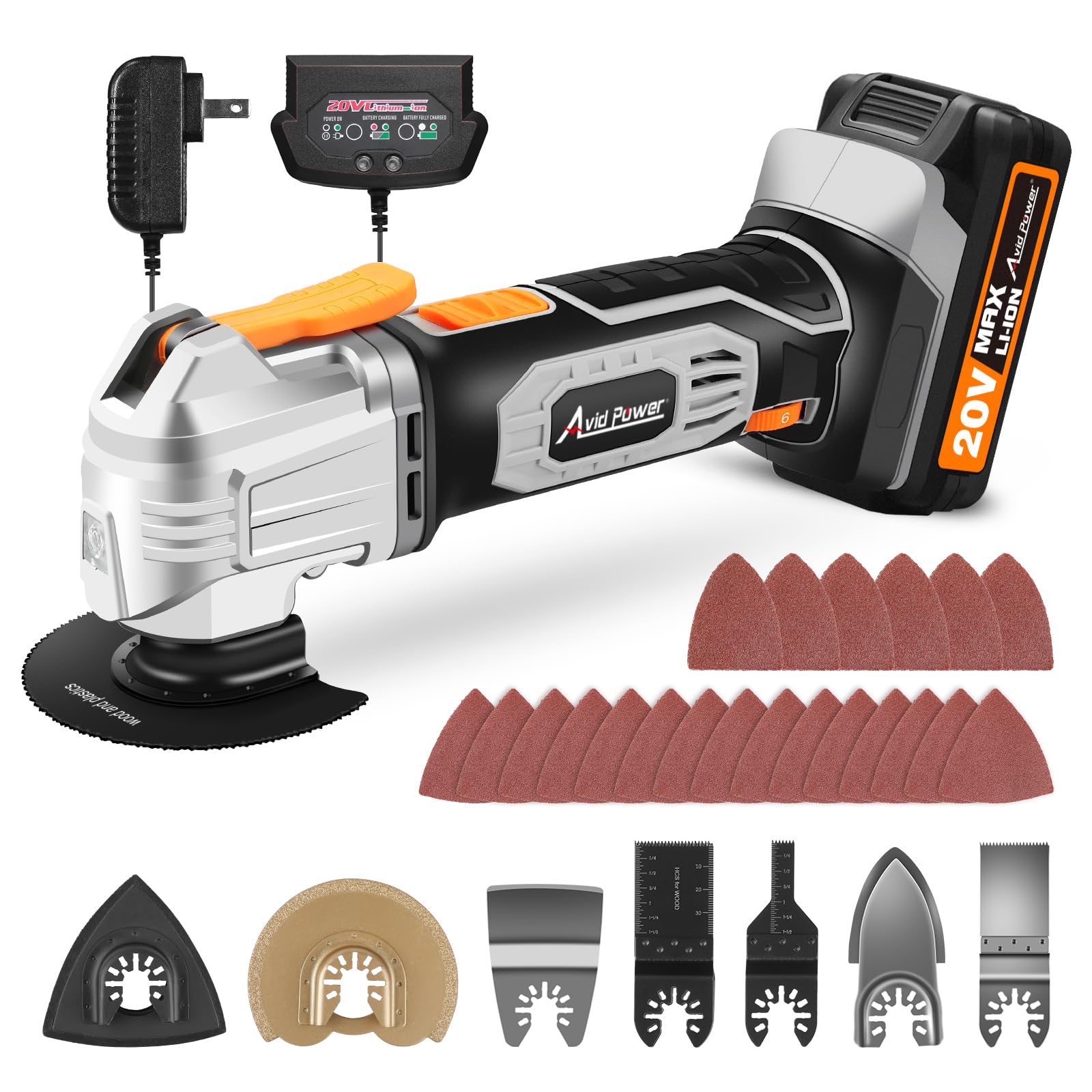 **AVID POWER 20V Cordless Oscillating Multi-Tool Kit with 31 Accessories – Variable Speed Oscillating Saw for Scraping, Cutting, Grinding & Sanding – Perfect for DIY Projects, Home Renovation & Woodworking**