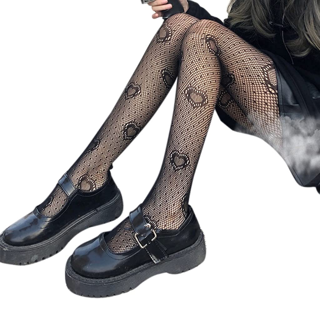 Black Heart Dot Fishnet Pantyhose - See-Through Mesh Tights for Women - Party & Lingerie Wear