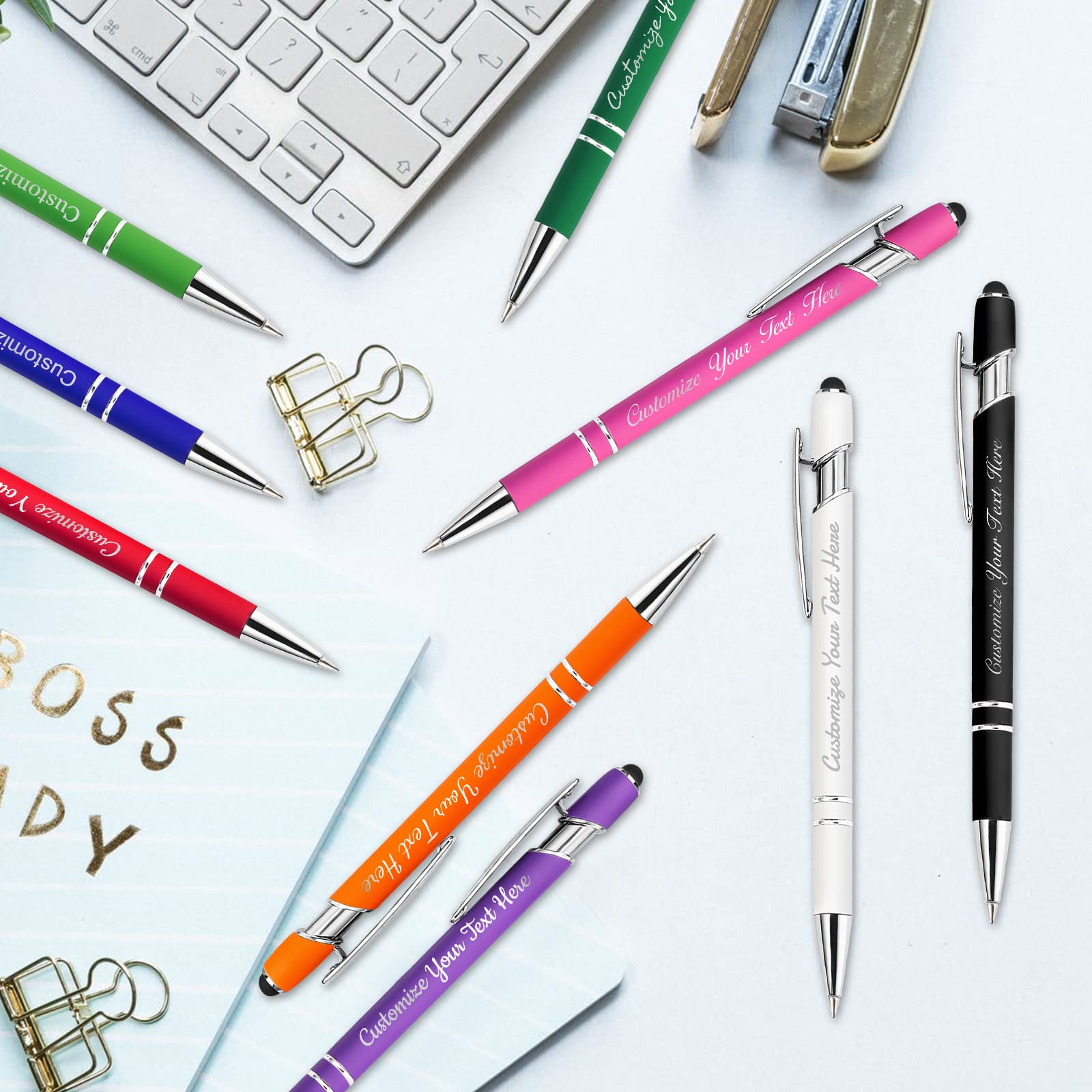 156 Pcs Custom Pens with Stylus - Personalized Engraved Pens for Business, Graduation & Anniversaries - Free Text & Logo Engraving (Up to 500pcs) - Perfect for Corporate Gifts, School Events & Special Occasions