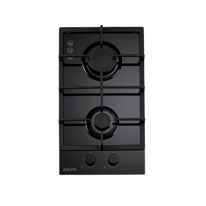 Euro Appliances ECT300GBK2 30cm Gas on Glass Cooktop - Premium Black Glass Stovetop for Modern Kitchens | Perfect for Small Spaces & Apartments | Easy Installation & Energy Efficient Cooking