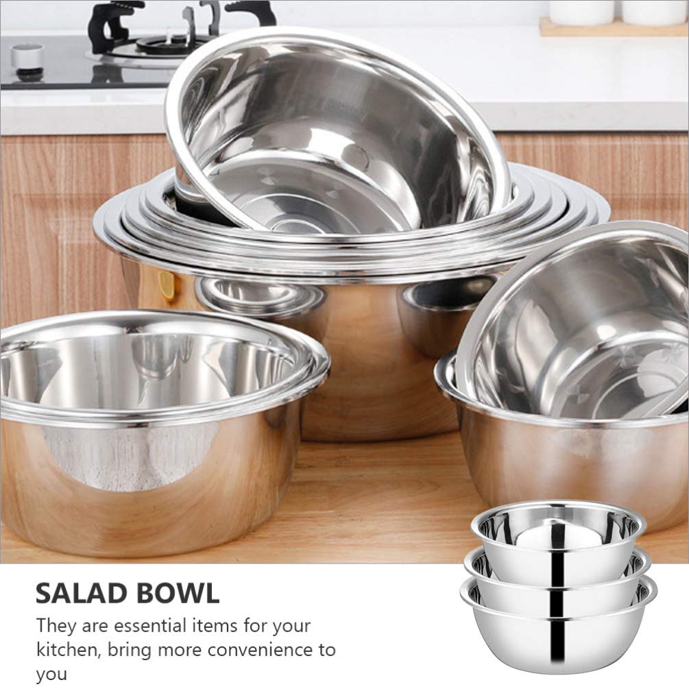 Hemoton 3-Piece Stainless Steel Mixing Bowl Set - Multi-Purpose Kitchen Prep Bowls for Mixing, Salad, Dough, Eggs & Pasta | Durable Metal Soup & Serving Bowls for Cooking, Baking & Food Storage | Perfect for Home & Restaurant Use