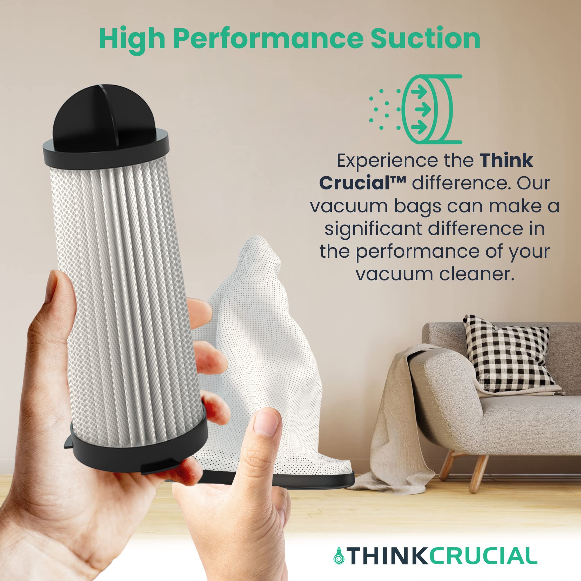 Think Crucial Replacement Vacuum Bag and Filter - Compatible with Hoover Part #2KE2110000, 2-KE2110-000 - Fits Hoover Vacuum Models C2401, RY4001 - Bulk (1 Bag & 1 Filter) - Perfect for Home Cleaning, Pet Hair Removal, and Allergen Reduction
