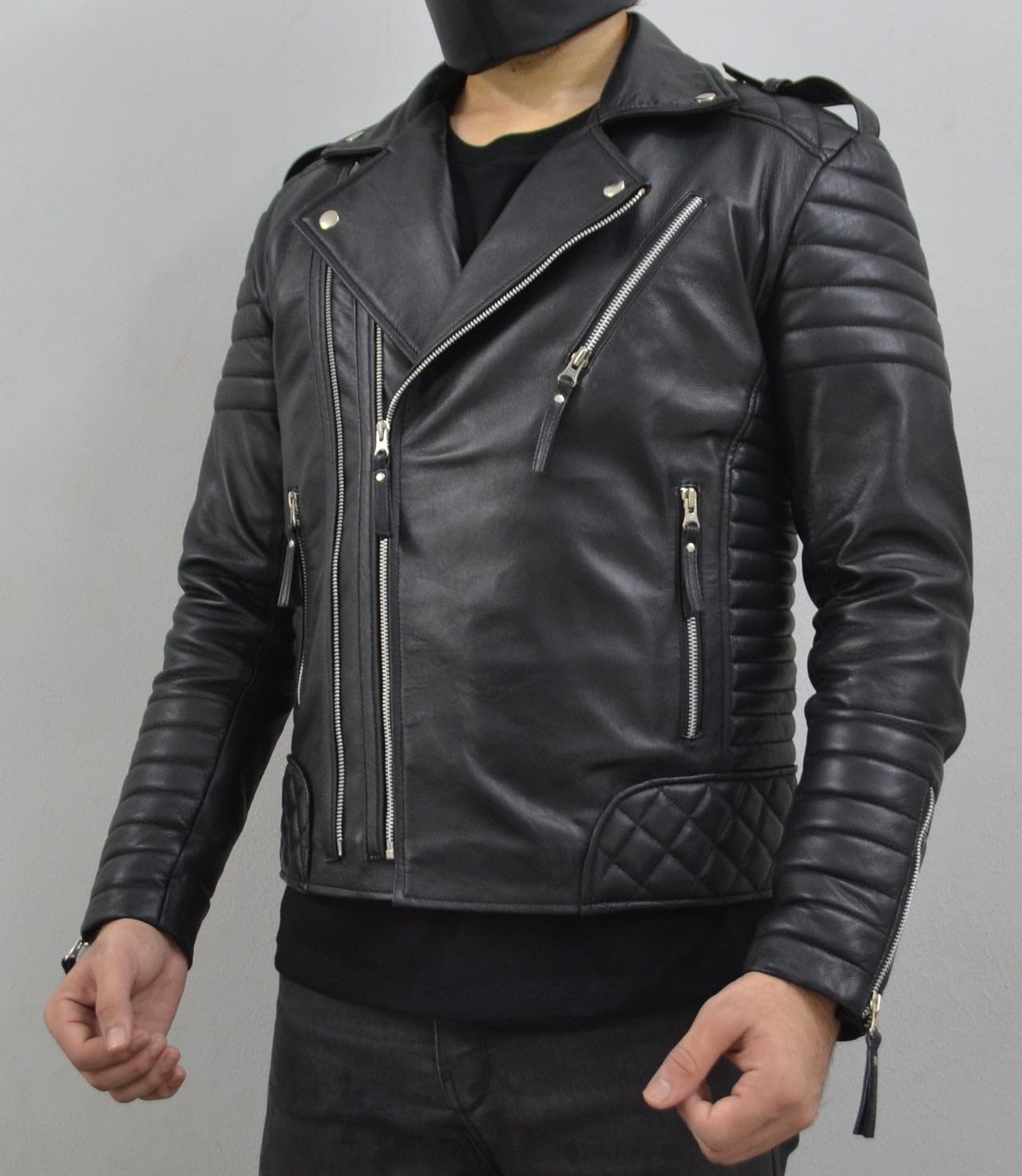 Men's Real Lambskin Leather Jacket - Slim Fit Biker Motorcycle Jacket for Men - Lightweight Black Leather Jacket for Riding, Casual Wear & Outdoor Adventures