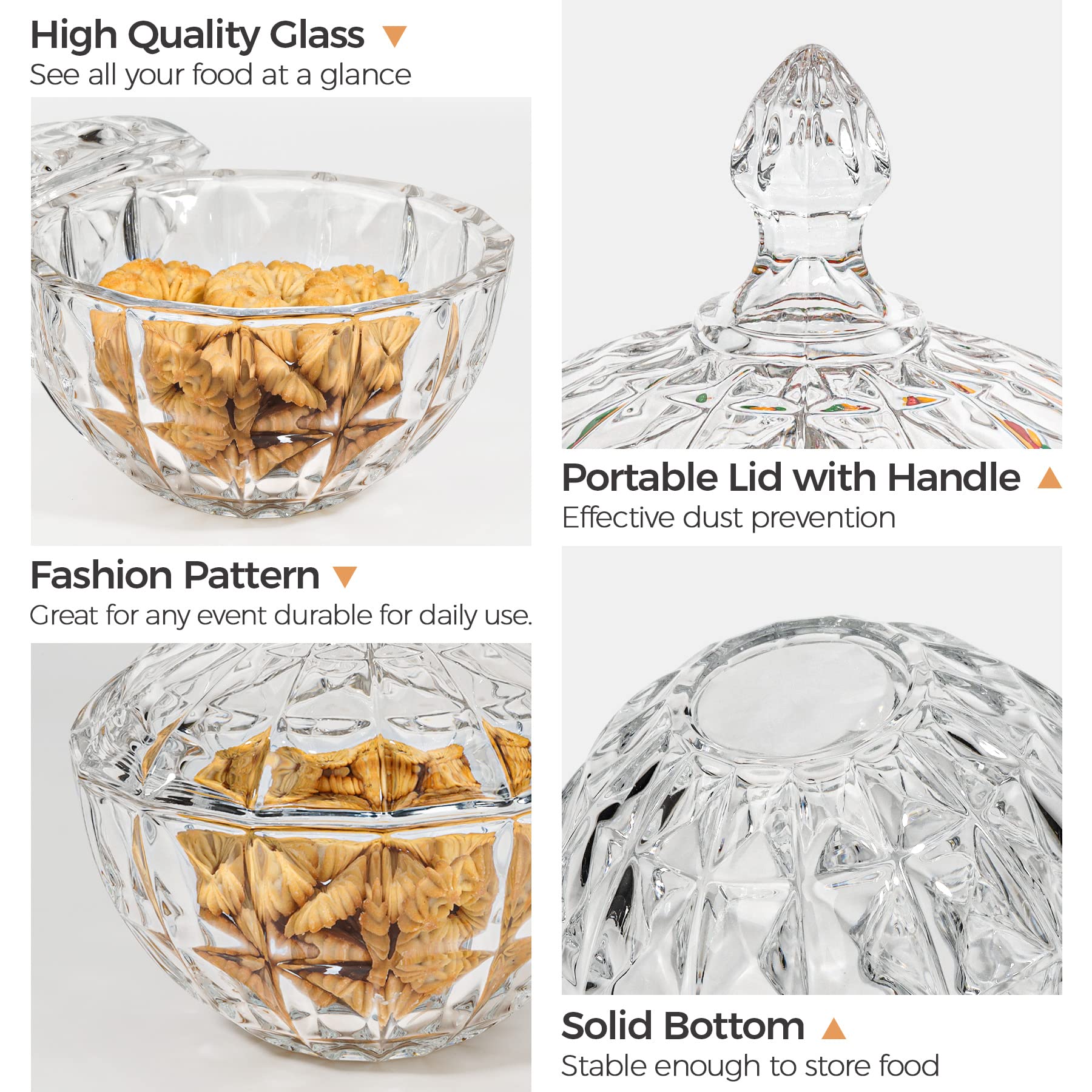 ComSaf Clear Glass Candy Dish with Lid (2 Pack) - Airtight Covered Candy Bowl & Crystal Candy Jar for Home, Kitchen, Office - Perfect for Parties, Weddings, Birthday Gifts & Holiday Treats