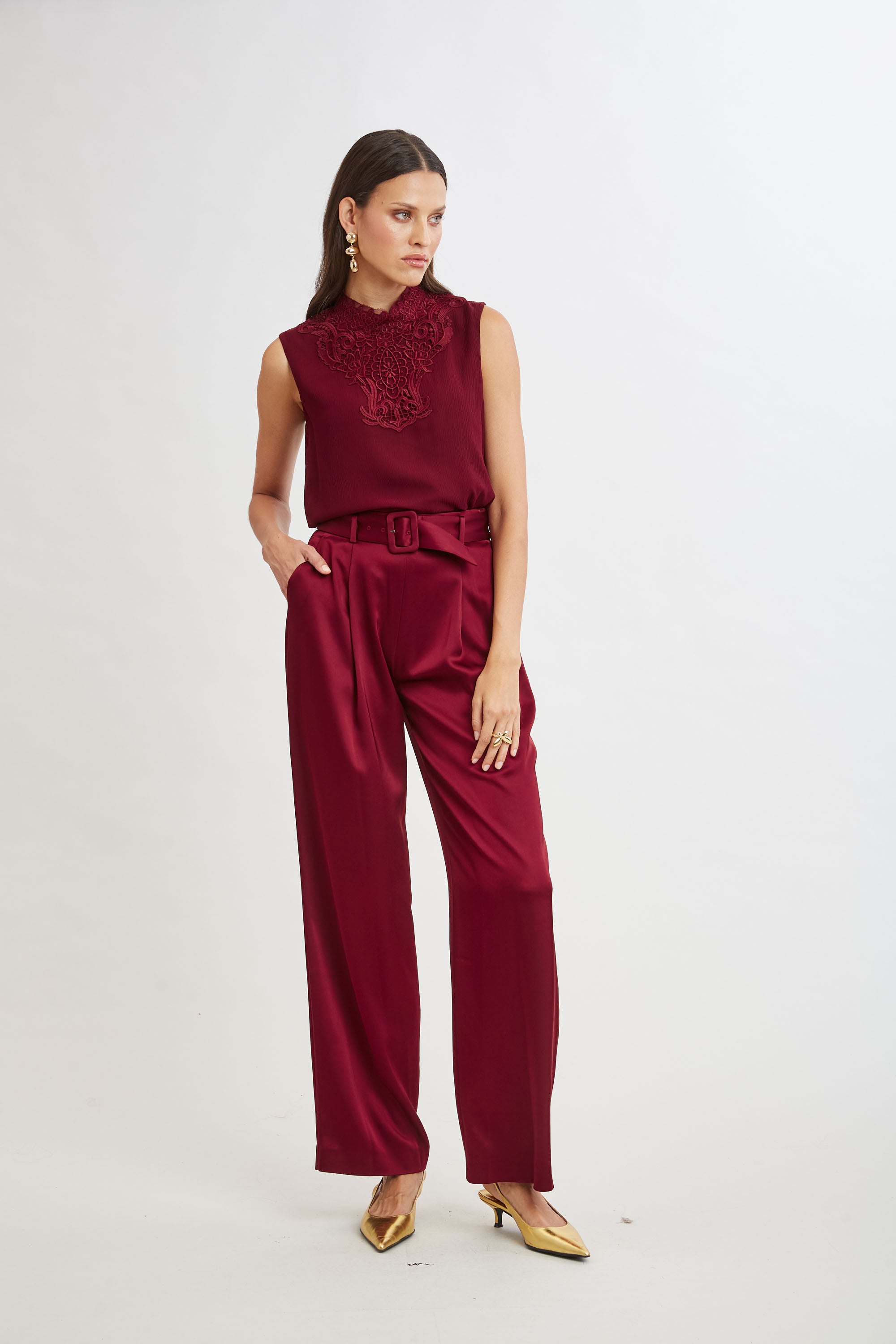 Elegant Lace Insert Crinkle Silk Chiffon Blouse for Women | Breathable Summer Shirt | Perfect for Office Wear, Date Night & Special Occasions