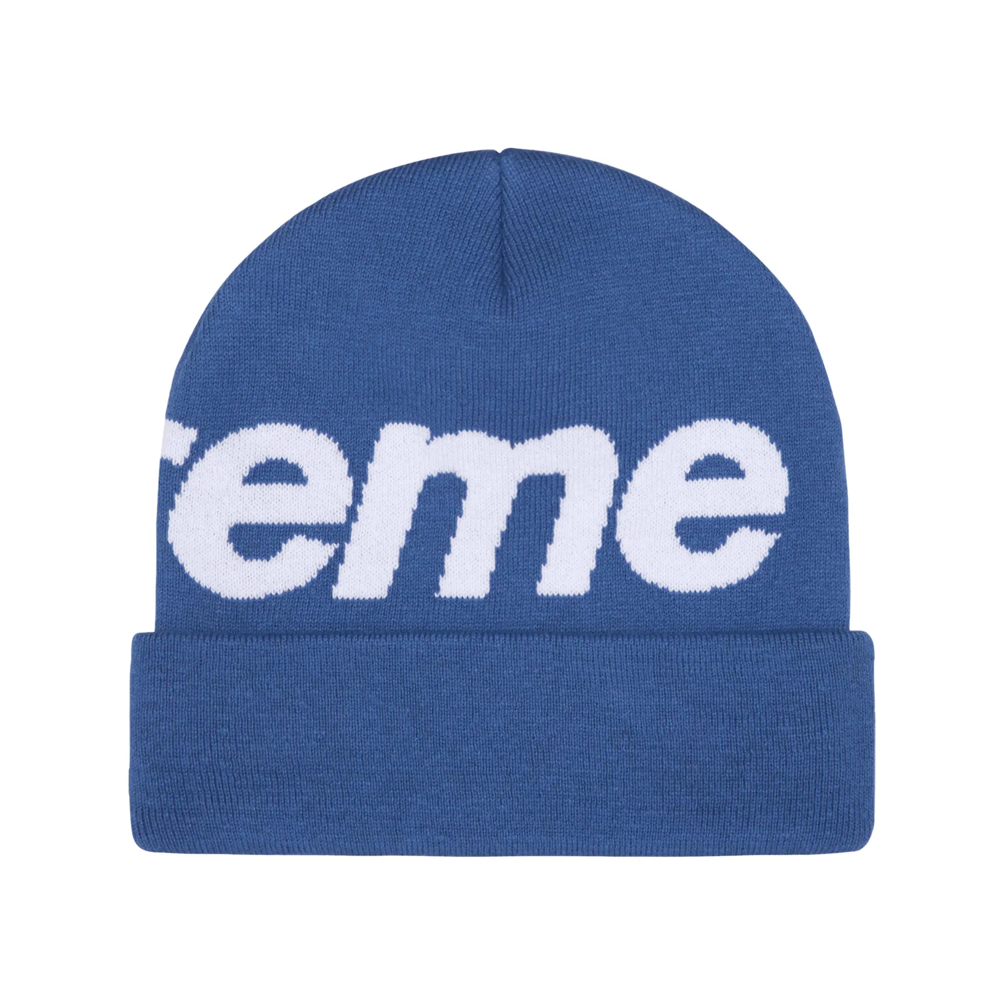 Supreme Big Logo Beanie - Winter Knit Hat for Men & Women - Blue Beanie with Supreme Logo - Warm Fleece Lined Skull Cap for Cold Weather - Perfect for Snowboarding, Skiing & Streetwear Fashion (FW24)