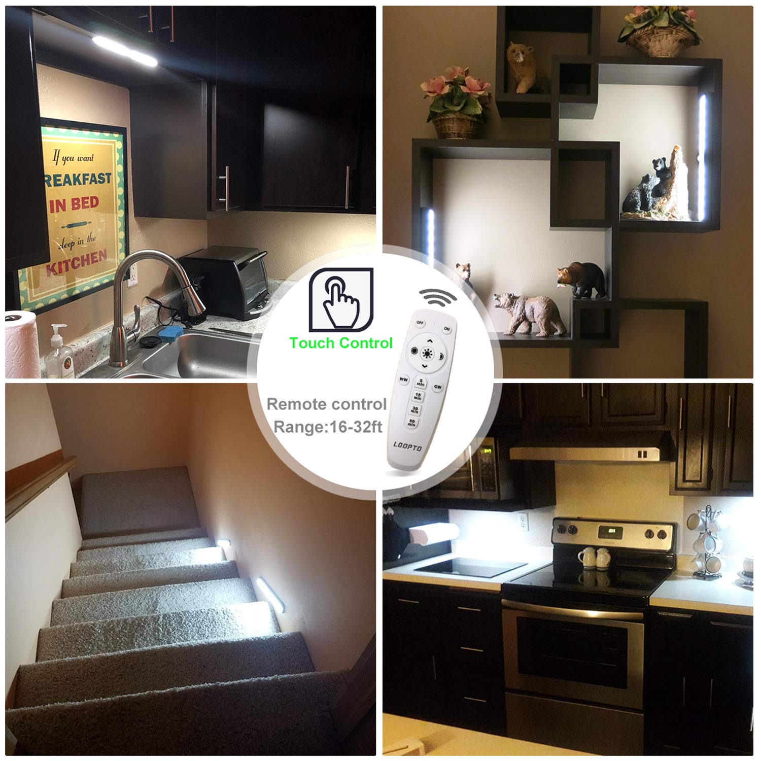 6 Pack Wireless Remote Control Under Cabinet Lights - 20-LED Dimmable Rechargeable Closet & Counter Lights, Stick-On Touch Night Light Strip Bar for Kitchen, Stairway, Bedroom (3 Color Options) - Perfect for Nighttime Safety & Ambient Lighting