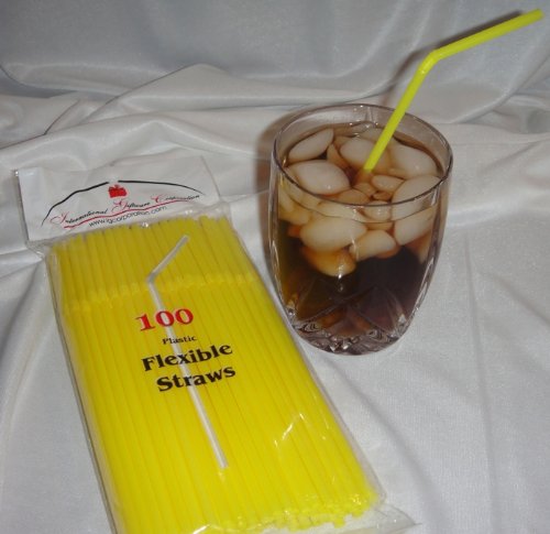 200 Pack Flexible Drinking Straws - BPA Free Reusable Bendable Straws for Luau, Wedding, Party, Smoothie, Cocktail - Bright Yellow (2 x 100 Straws) - Perfect for Tropical Drinks, Birthday Celebrations & Summer Pool Parties
