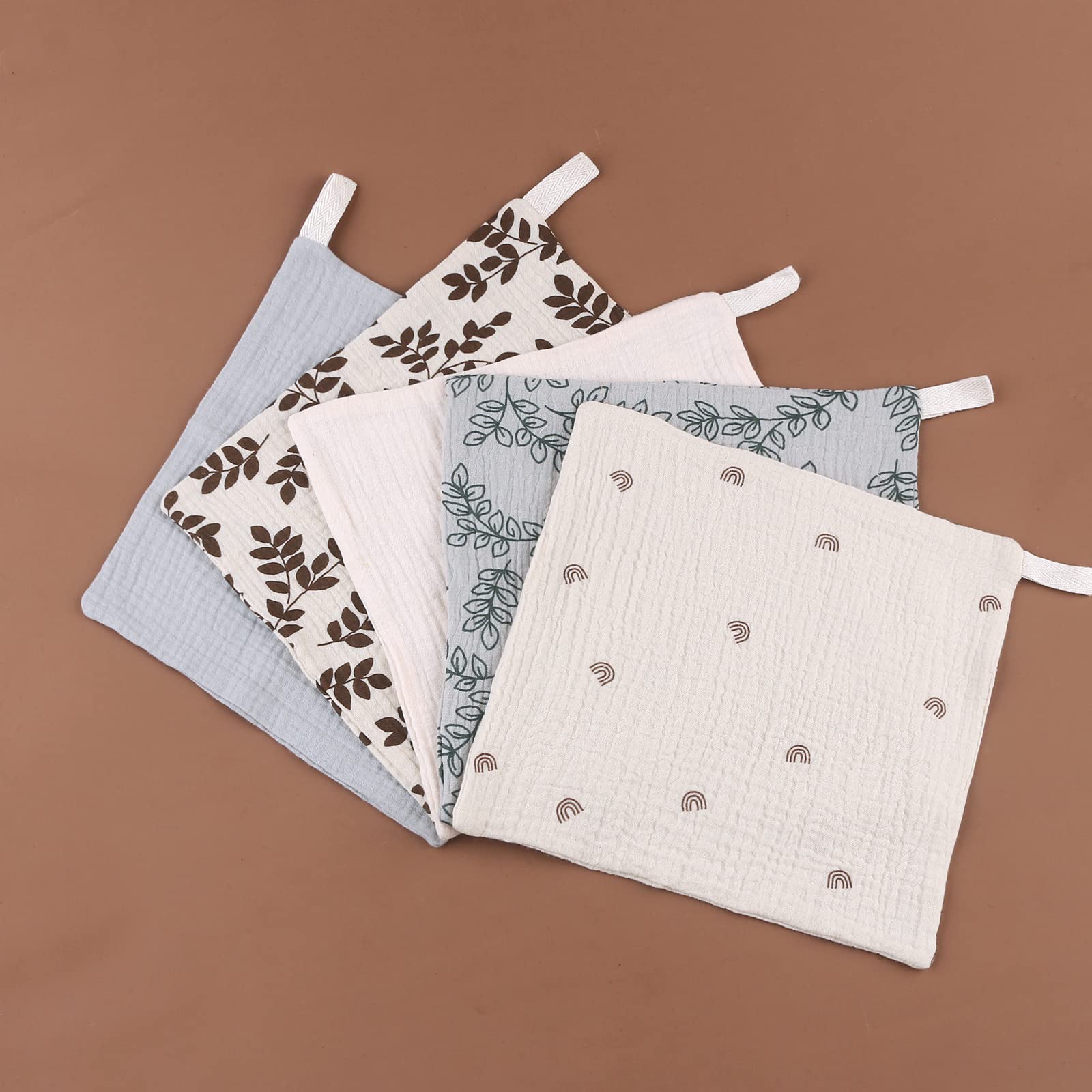 **Soft Baby Burp Cloth & Breathable Toddler Washcloth – 5PCS Drooling Bibs with Hanging Hook for Feeding, Bathing & Daily Care**