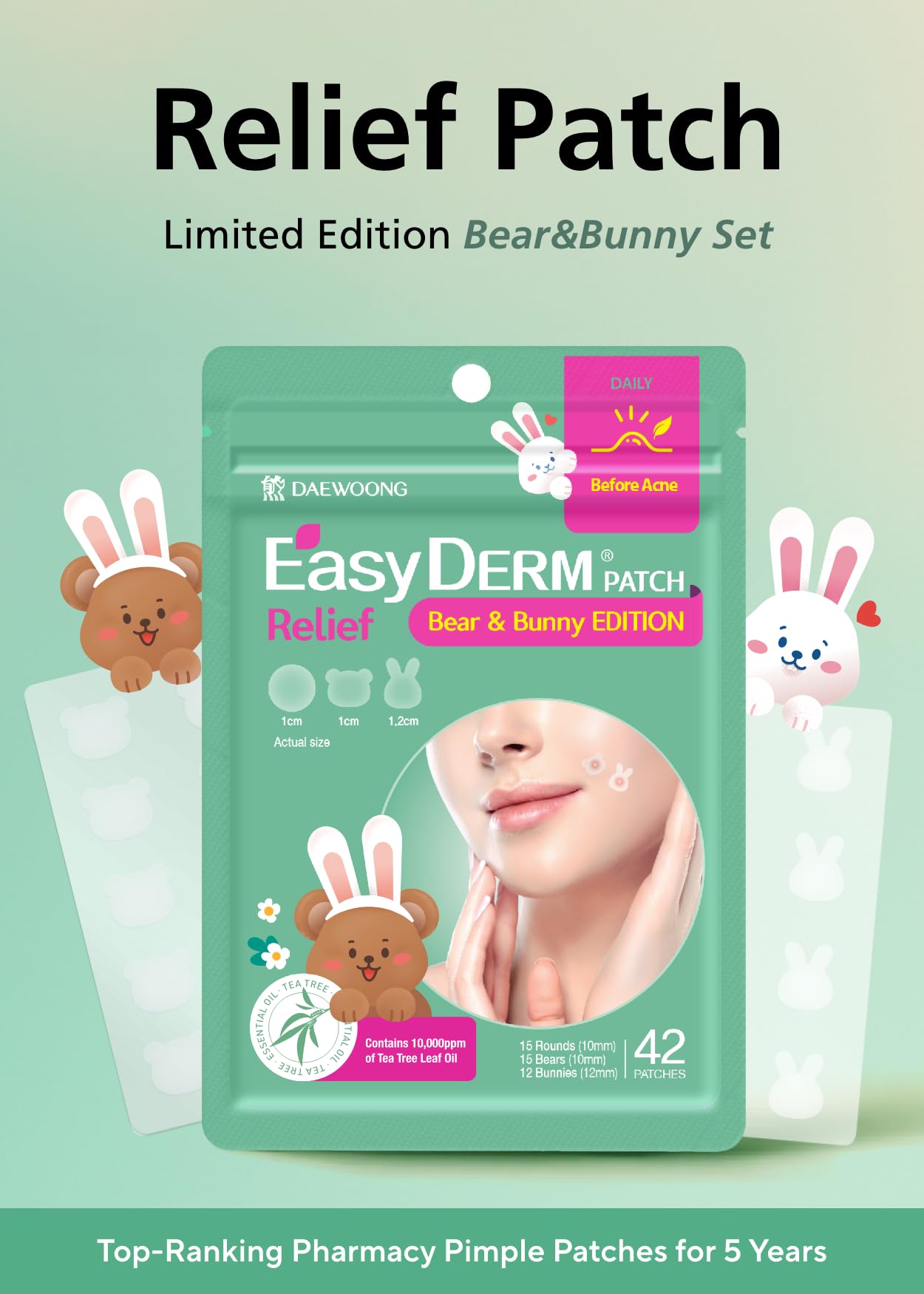 EasyDerm Quick Calming Patches (20 Count) & Soothing Relief Patches (126 Count) Set with Free Hair Bands - Perfect for Acne Treatment, Skin Irritation Relief & On-The-Go Skincare