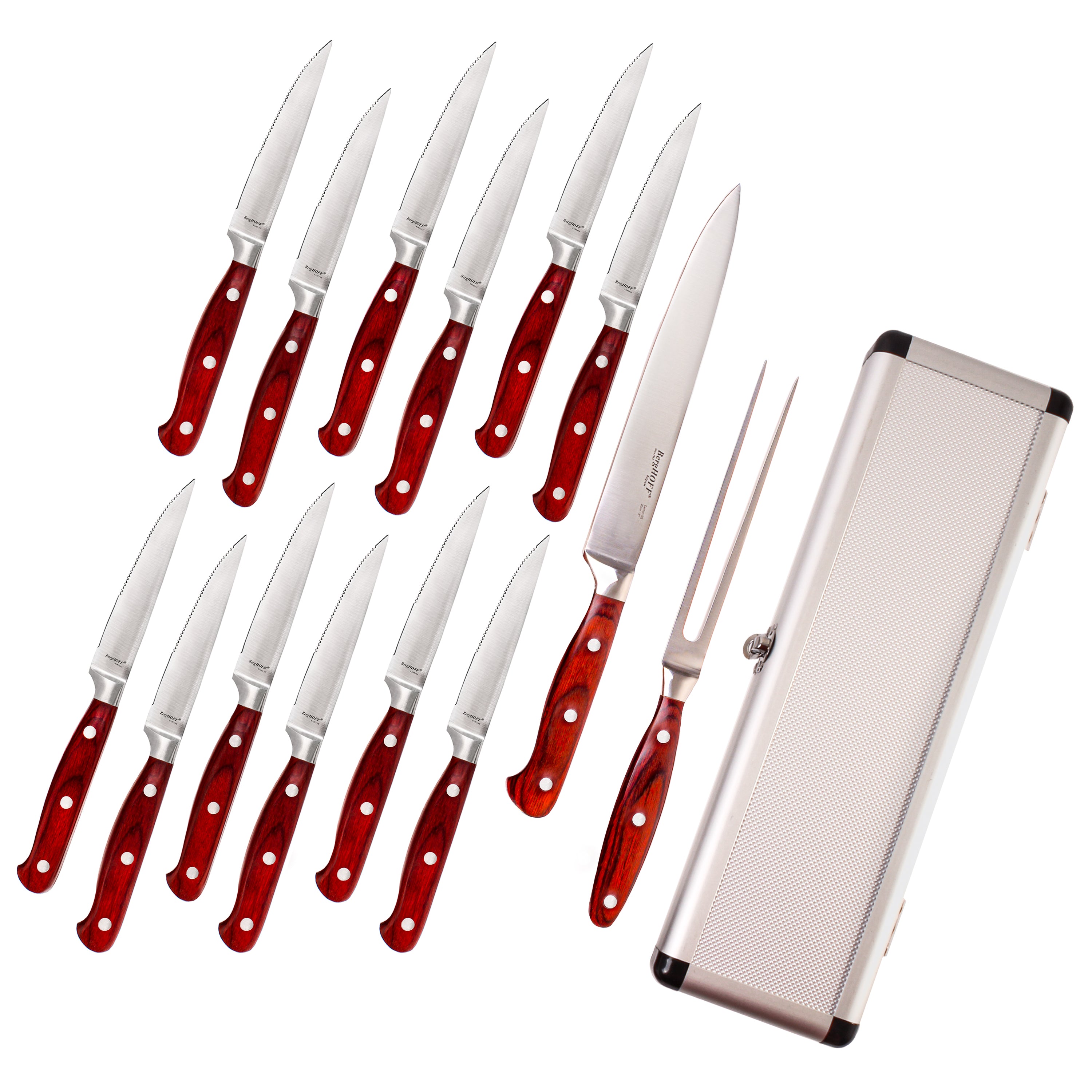 Premium BergHOFF Pakka Wood 15-Piece Stainless Steel Steak & Carving Knife Set - Professional Kitchen Cutlery for Meat, Roasts & BBQ - Perfect for Home Chefs & Culinary Enthusiasts