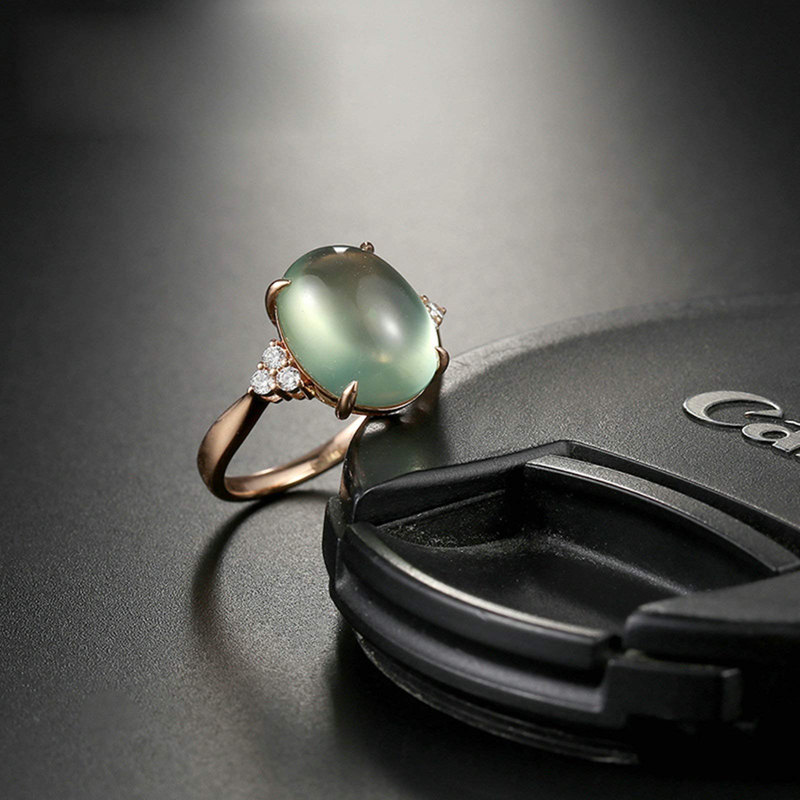 18K Rose Gold Prehnite Engagement Ring - 6.6ct Natural Green Oval Gemstone Promise Band for Women - Perfect for Weddings, Anniversaries & Romantic Gifts